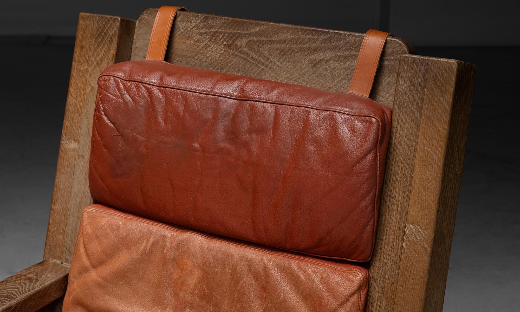 Oak & Leather Armchairs, France 1970 2