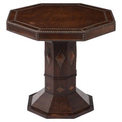 Gueridon en Oak Oak & Leather Arts & Craft, France 1940's
