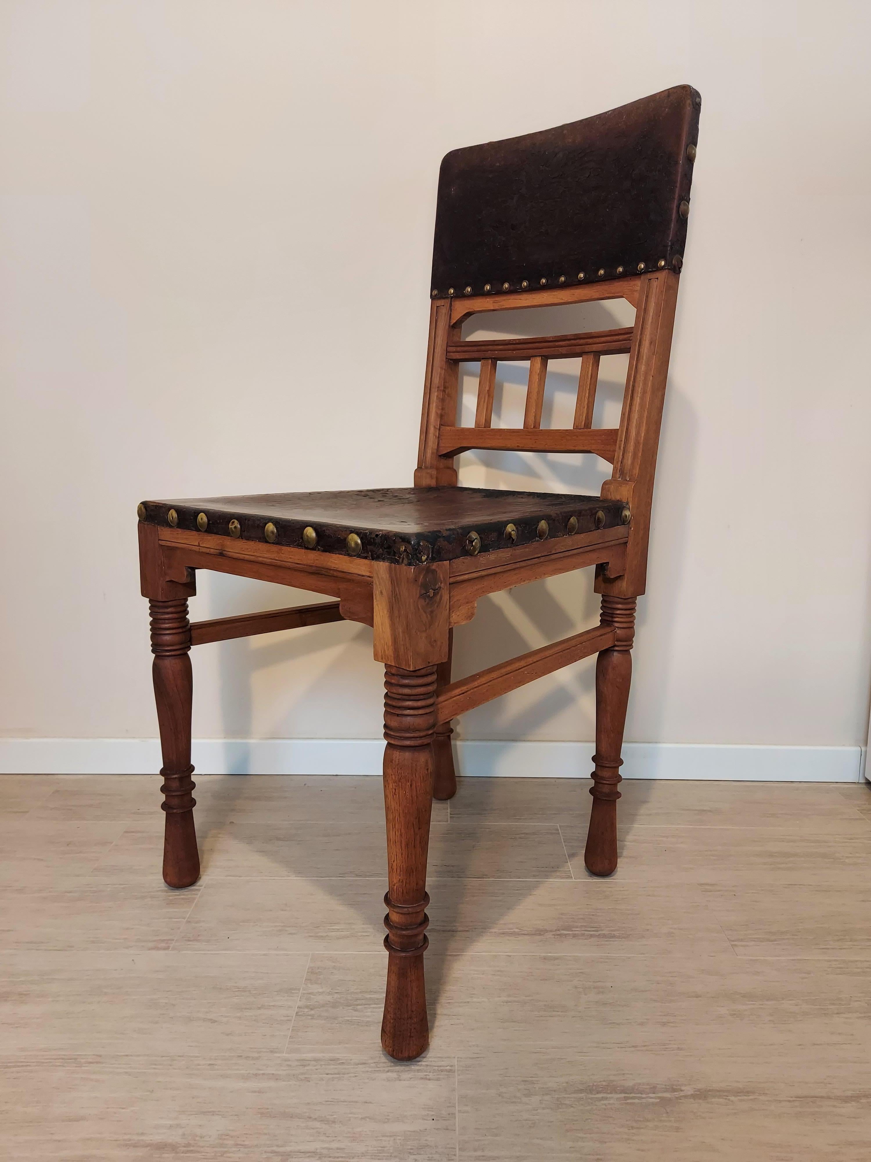 Slovenian Oak Leather Chair, 1920s For Sale