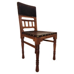 Antique Oak Leather Chair, 1920s