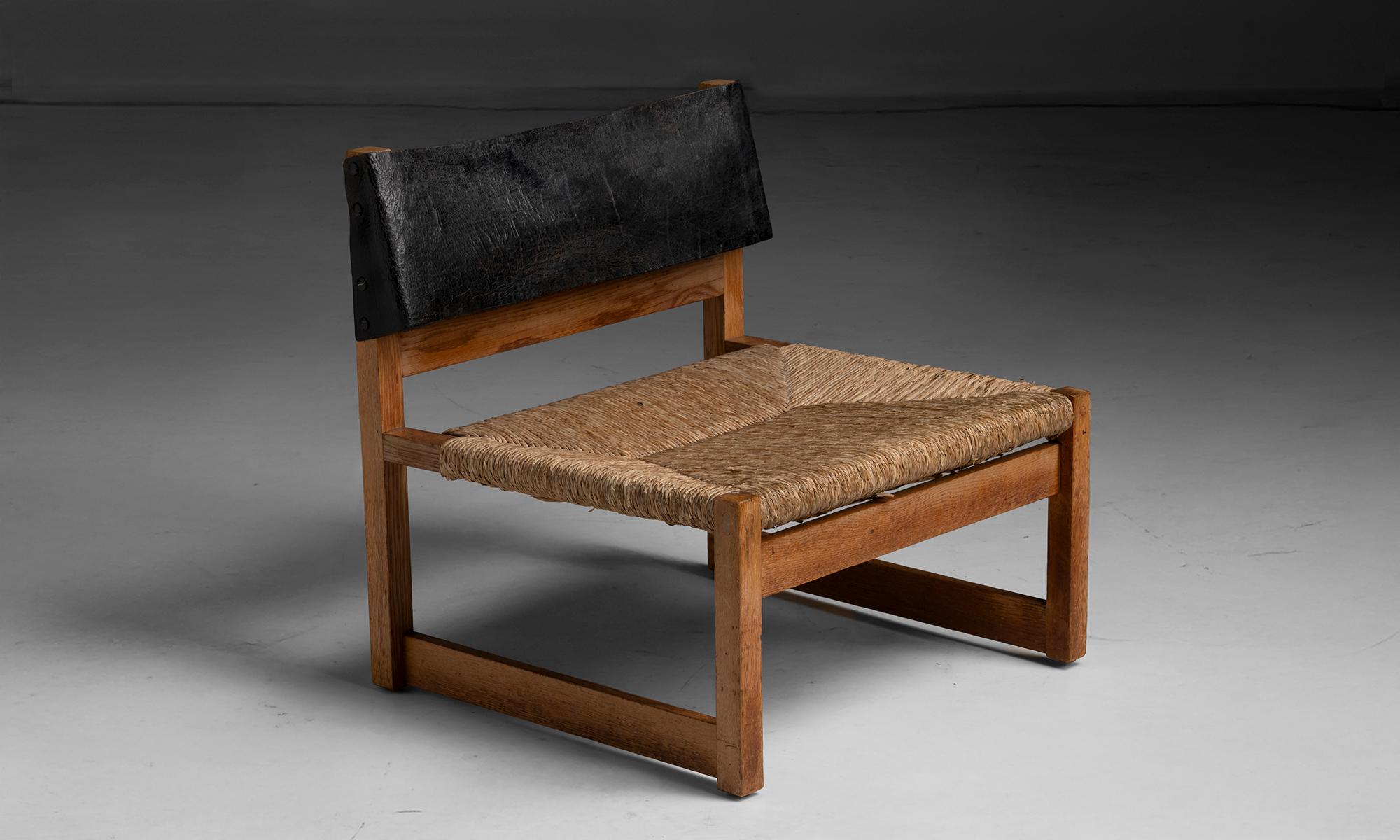 Oak & Leather Chairs by Gregorio Vicente Cortes, Spain circa 1963 In Good Condition For Sale In Culver City, CA