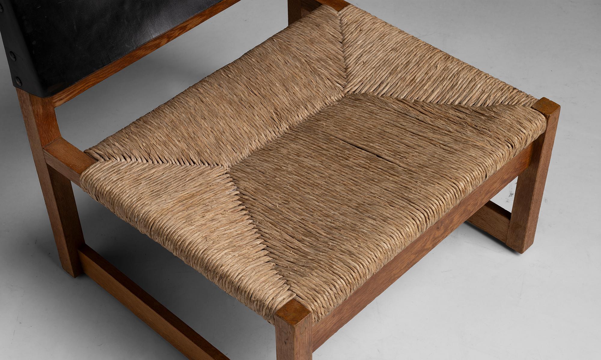 Mid-20th Century Oak & Leather Chairs by Gregorio Vicente Cortes, Spain circa 1963 For Sale