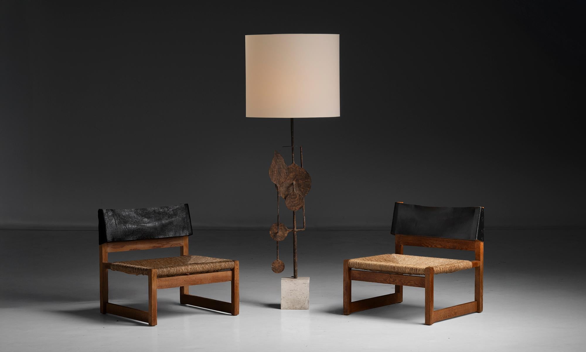 Oak & Leather Chairs by Gregorio Vicente Cortes, Spain circa 1963 For Sale 3