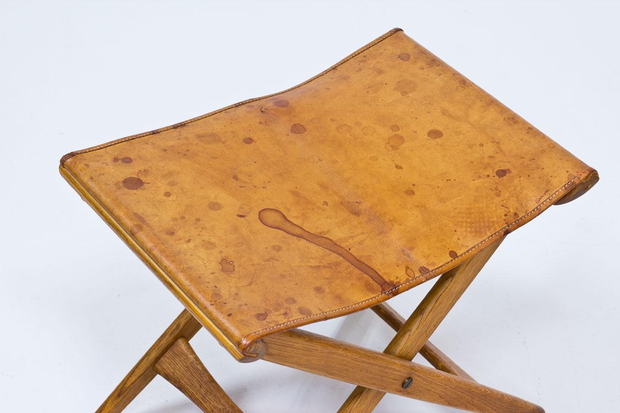 Mid-20th Century Oak and Leather Luxus Folding Stools
