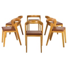 wildspirit furniture Oak Leather “Play” Dining Chairs by Alain Berteau for Wildspirit, Set of 6