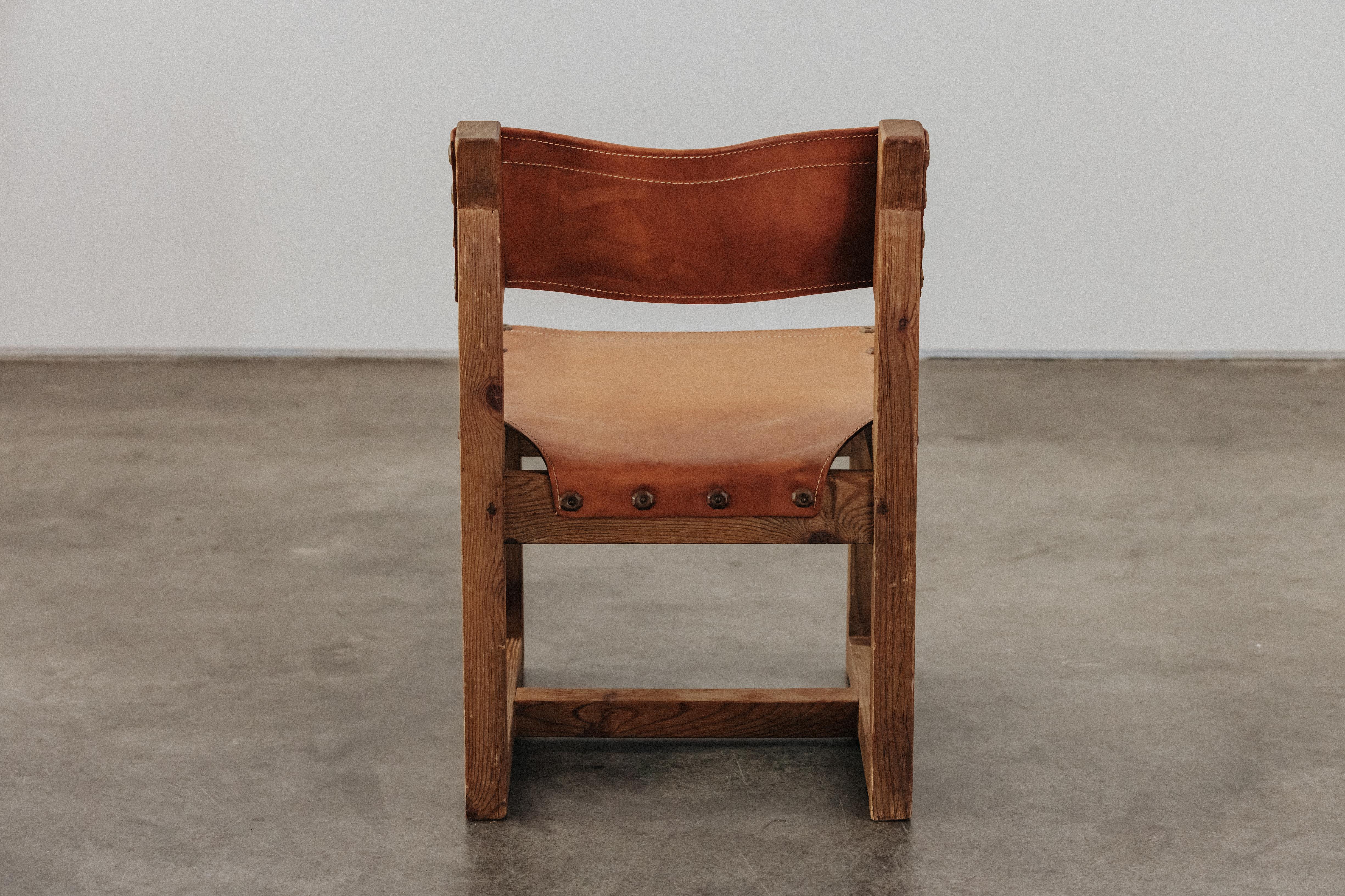 Oak Leather Side Chair From France, Circa 1970 For Sale 1
