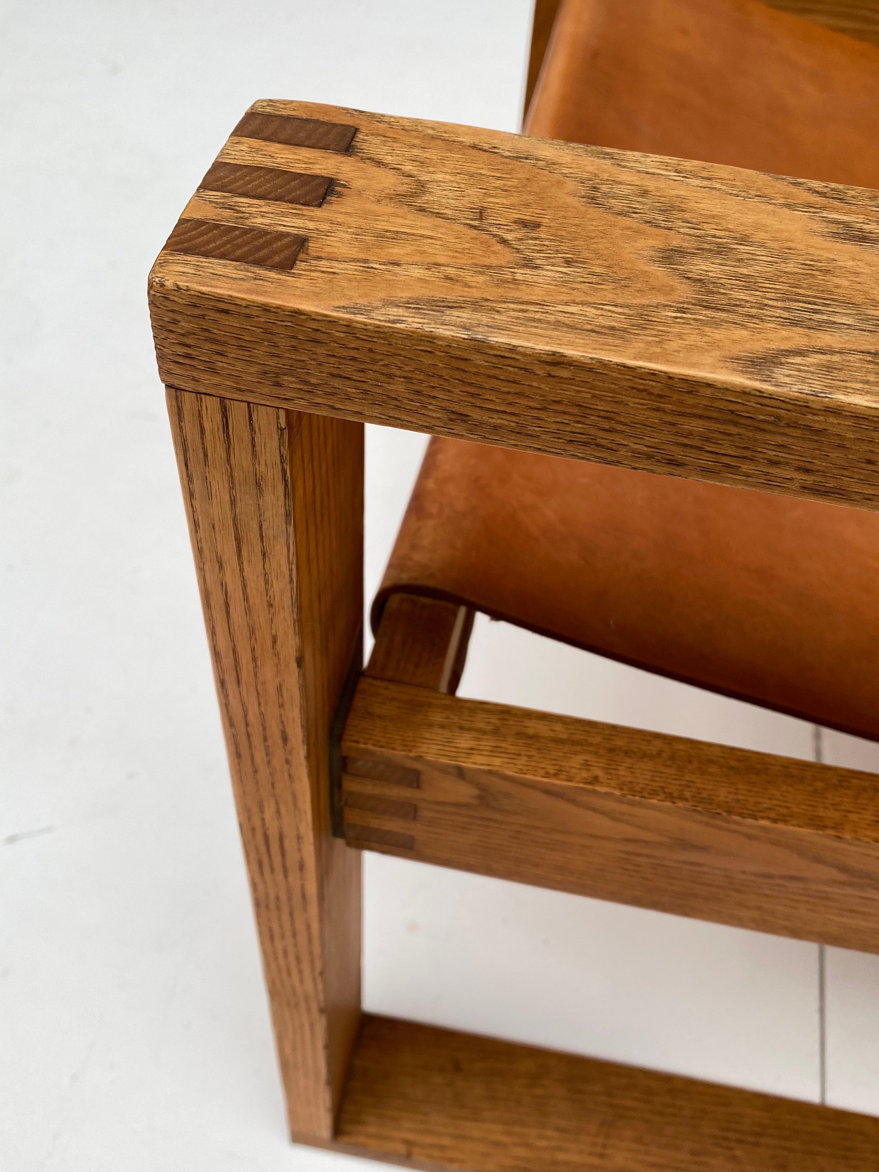 Oak & Leather Sled Chair by Svend Frandsen made by Hugo Frandsen Denmark 1966 For Sale 3
