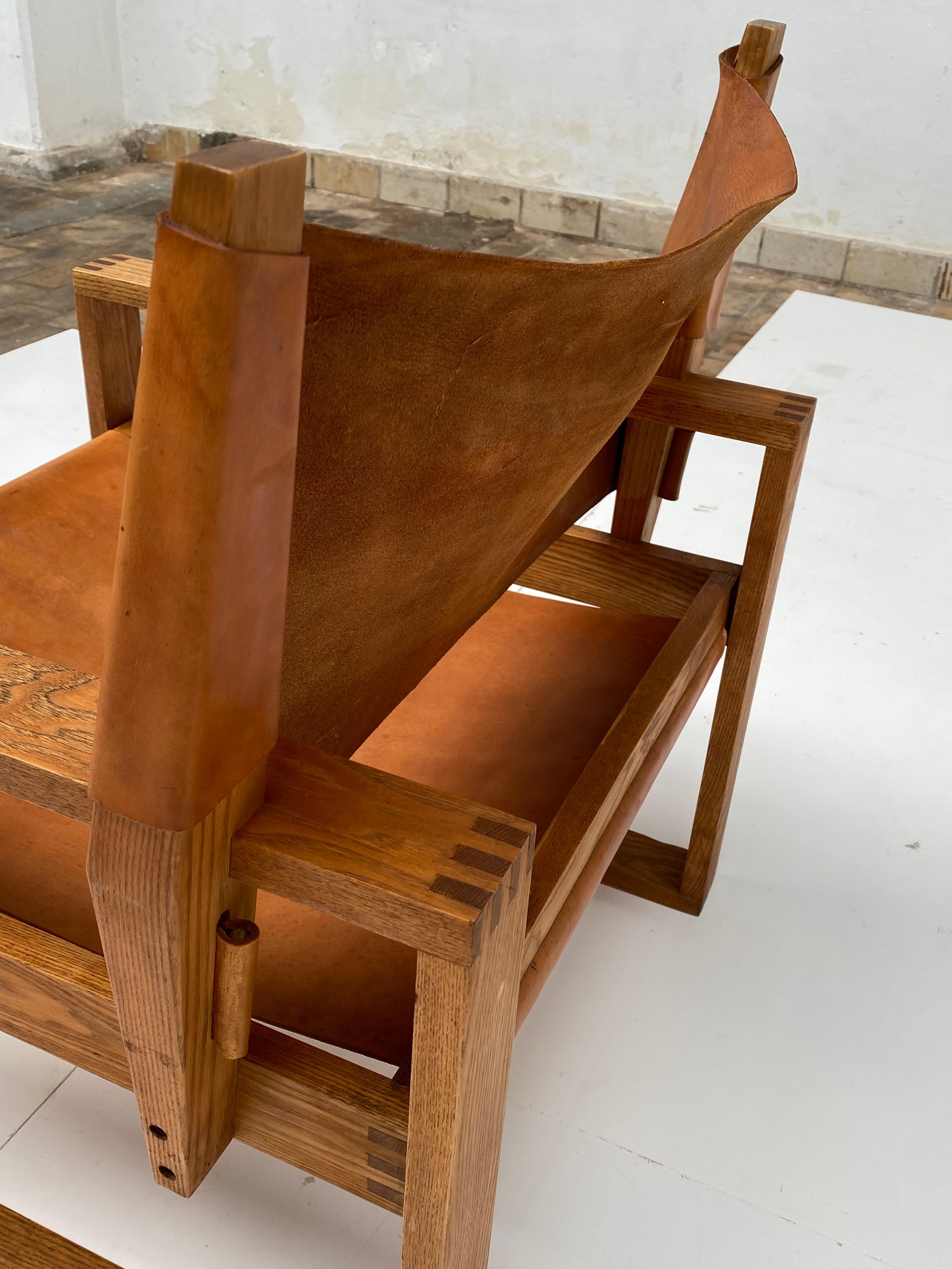 Oak & Leather Sled Chair by Svend Frandsen made by Hugo Frandsen Denmark 1966 For Sale 5