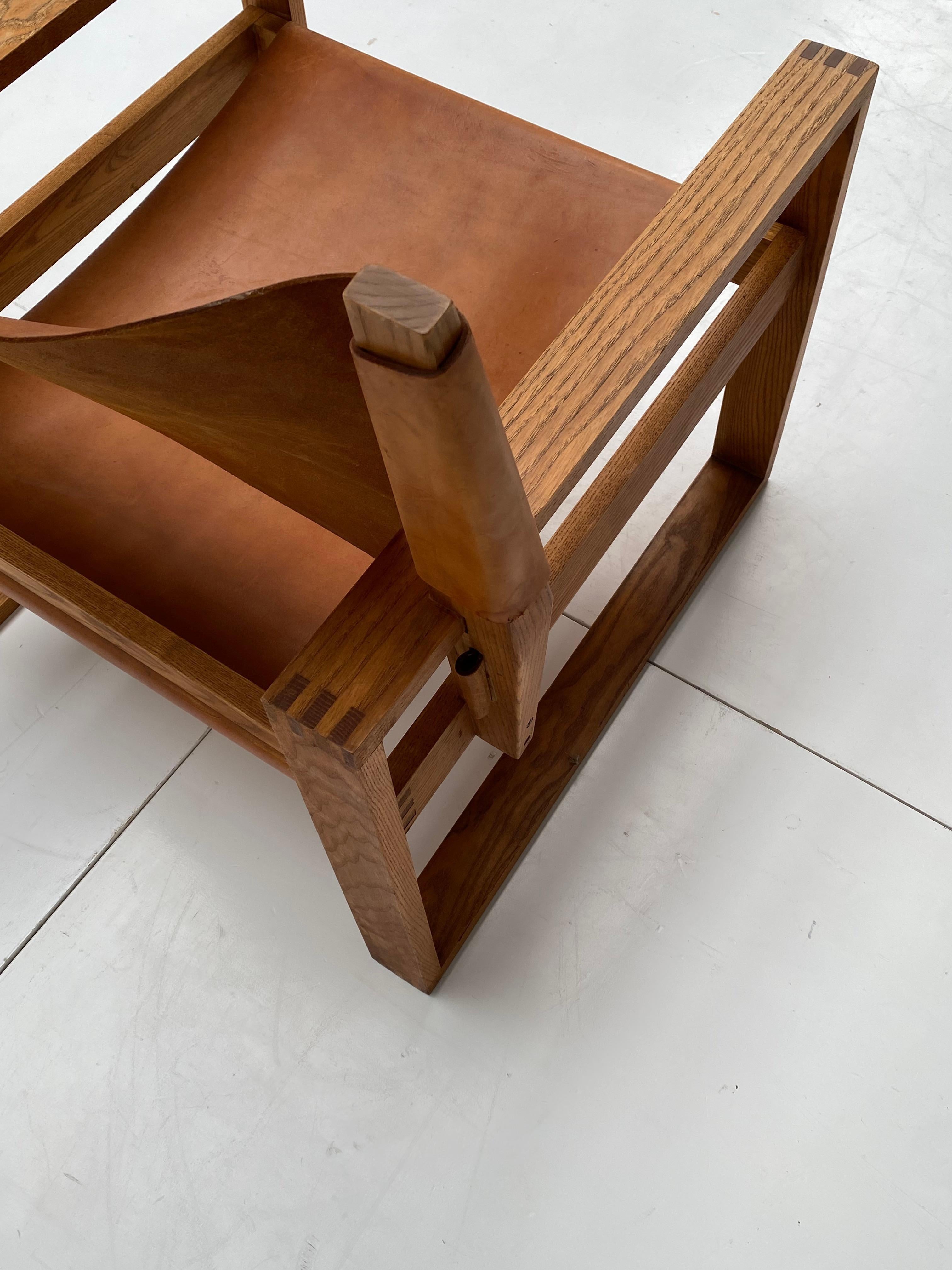Oak & Leather Sled Chair by Svend Frandsen made by Hugo Frandsen Denmark 1966  For Sale 8
