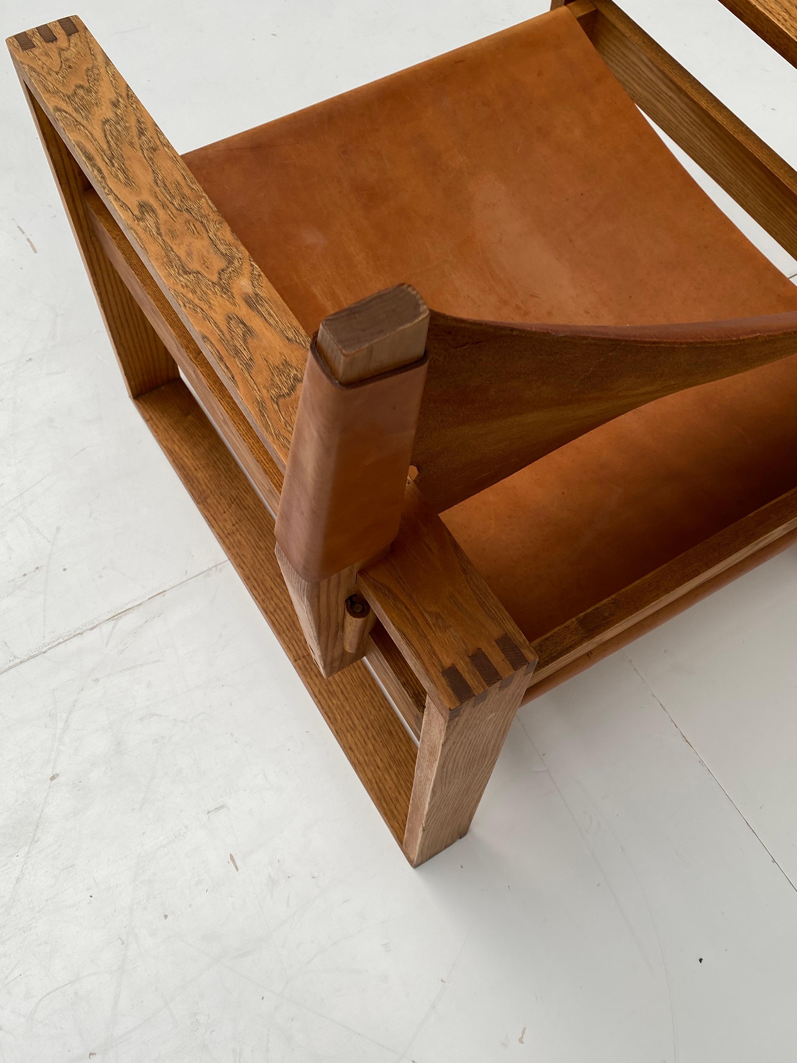 Oak & Leather Sled Chair by Svend Frandsen made by Hugo Frandsen Denmark 1966 For Sale 9