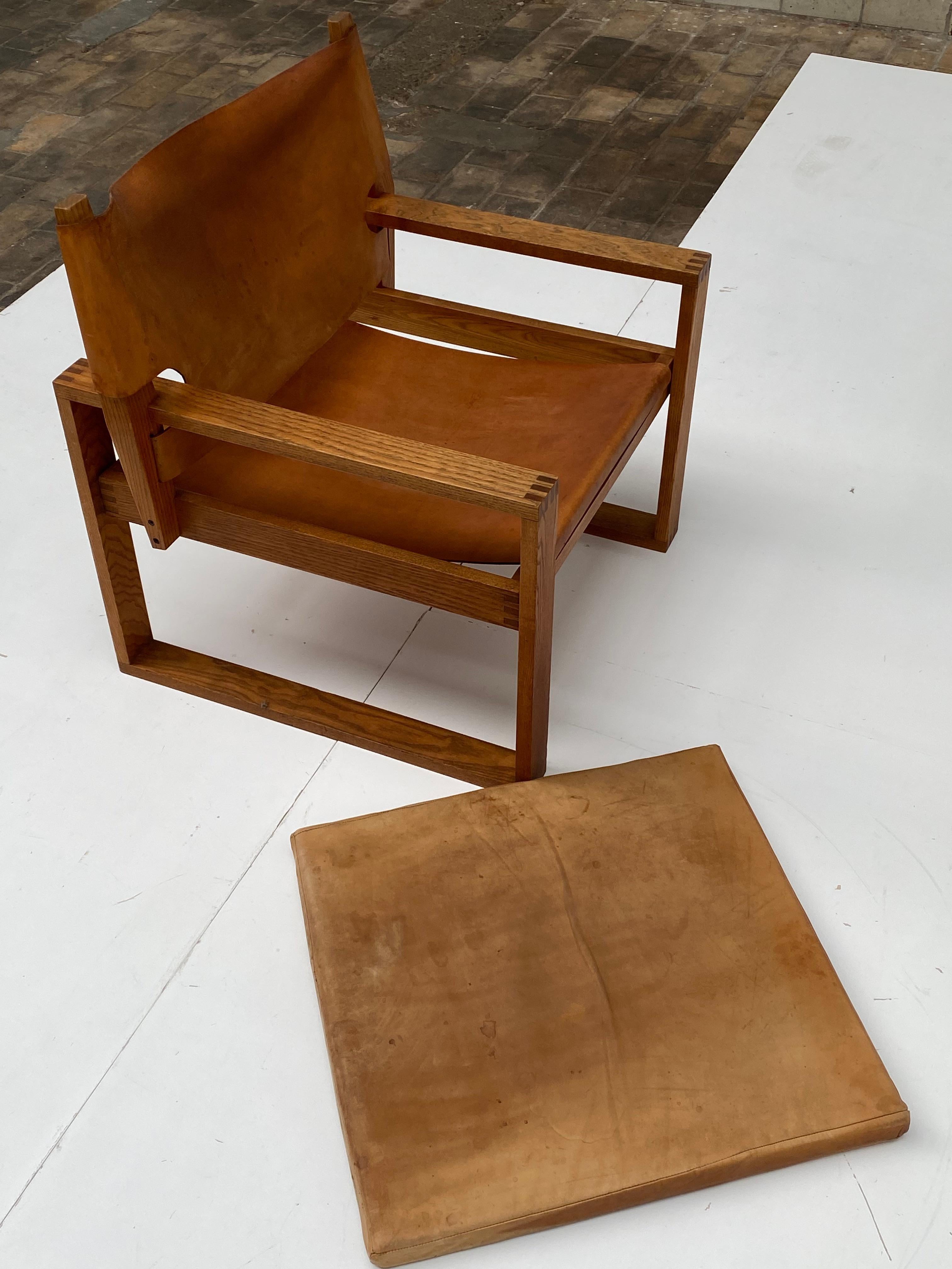 Oak & Leather Sled Chair by Svend Frandsen made by Hugo Frandsen Denmark 1966 For Sale 10