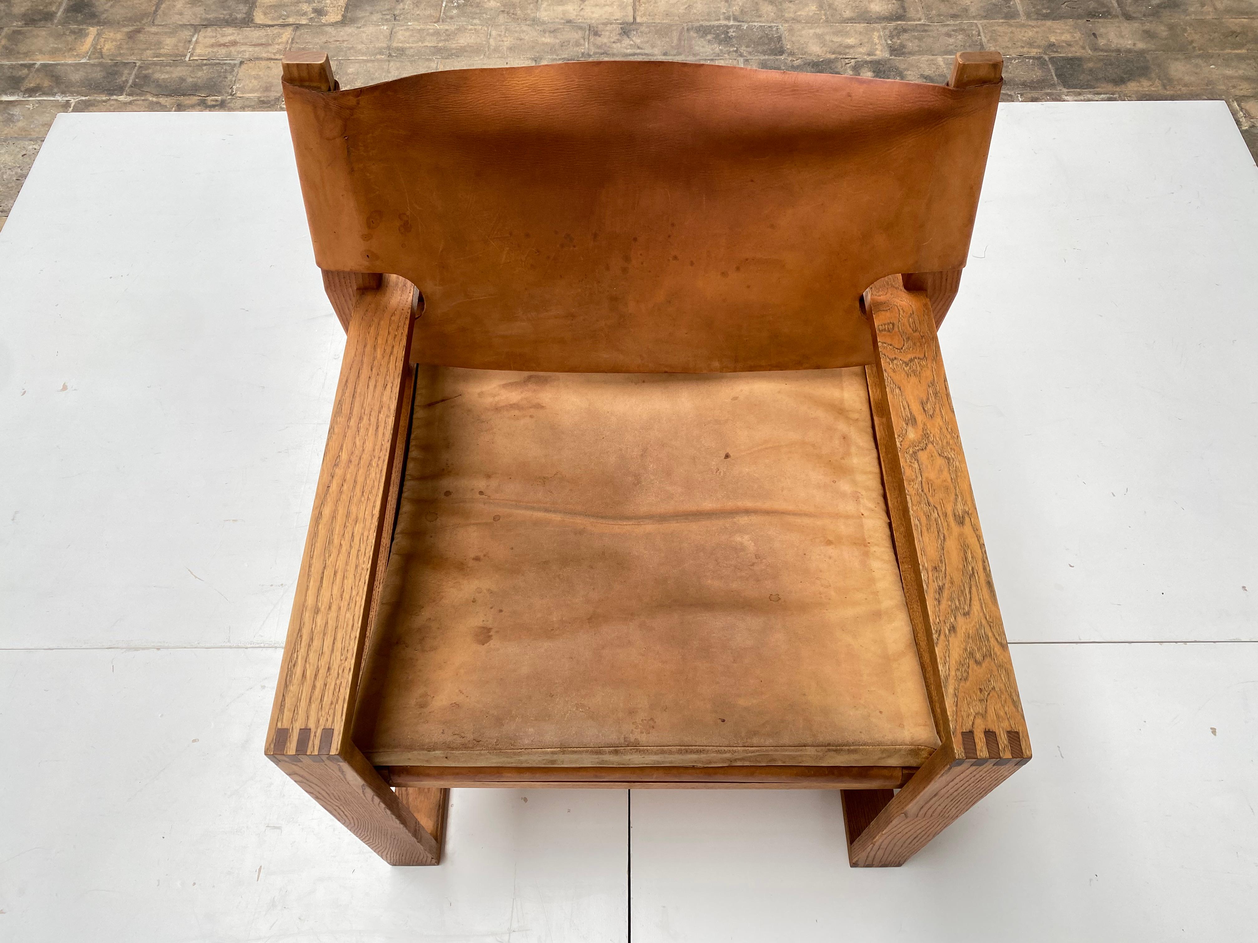 Oak & Leather Sled Chair by Svend Frandsen made by Hugo Frandsen Denmark 1966  For Sale 11