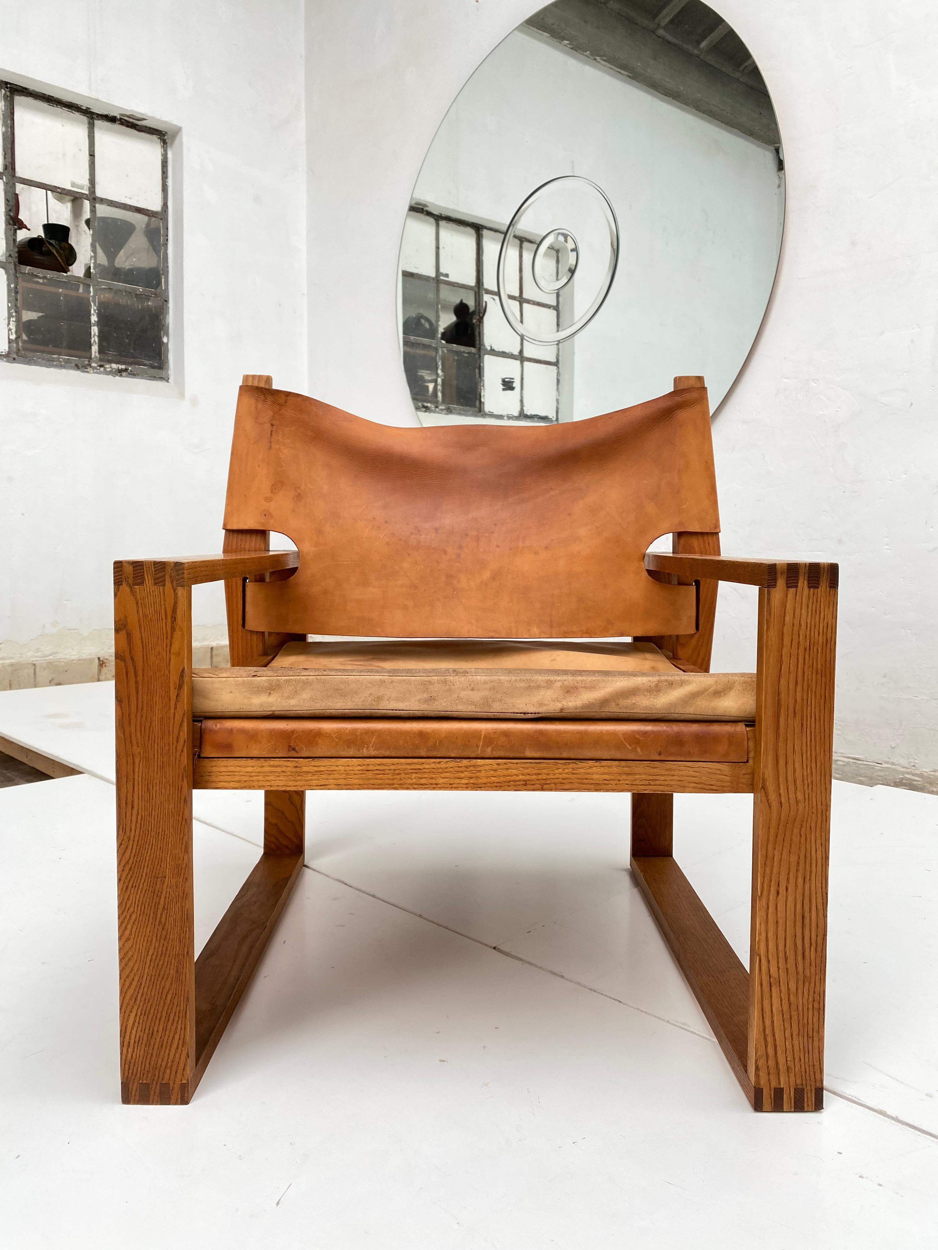 Oak & Leather Sled Chair by Svend Frandsen made by Hugo Frandsen Denmark 1966 For Sale 12