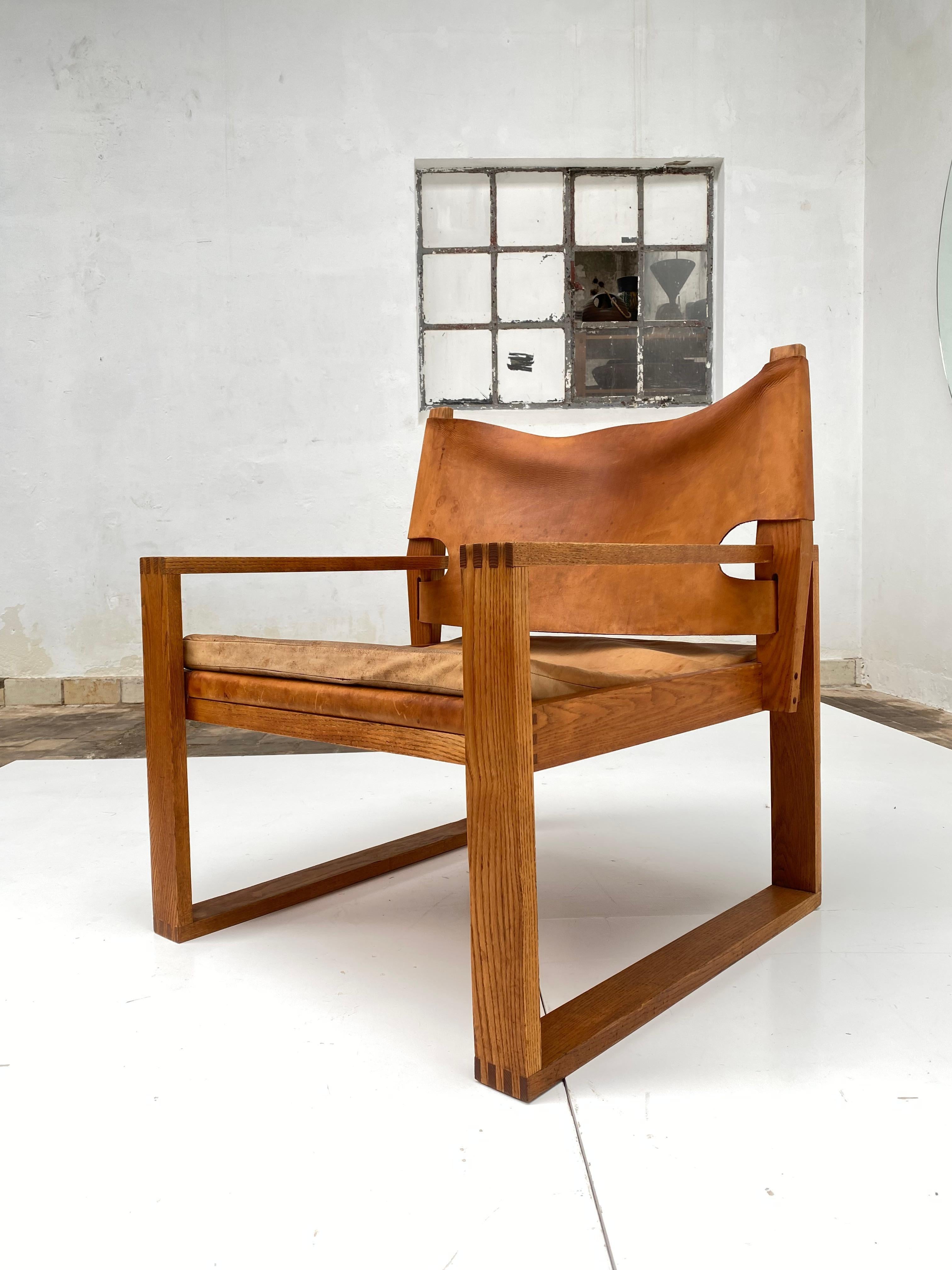 Oak & Leather Sled Chair by Svend Frandsen made by Hugo Frandsen Denmark 1966 For Sale 13