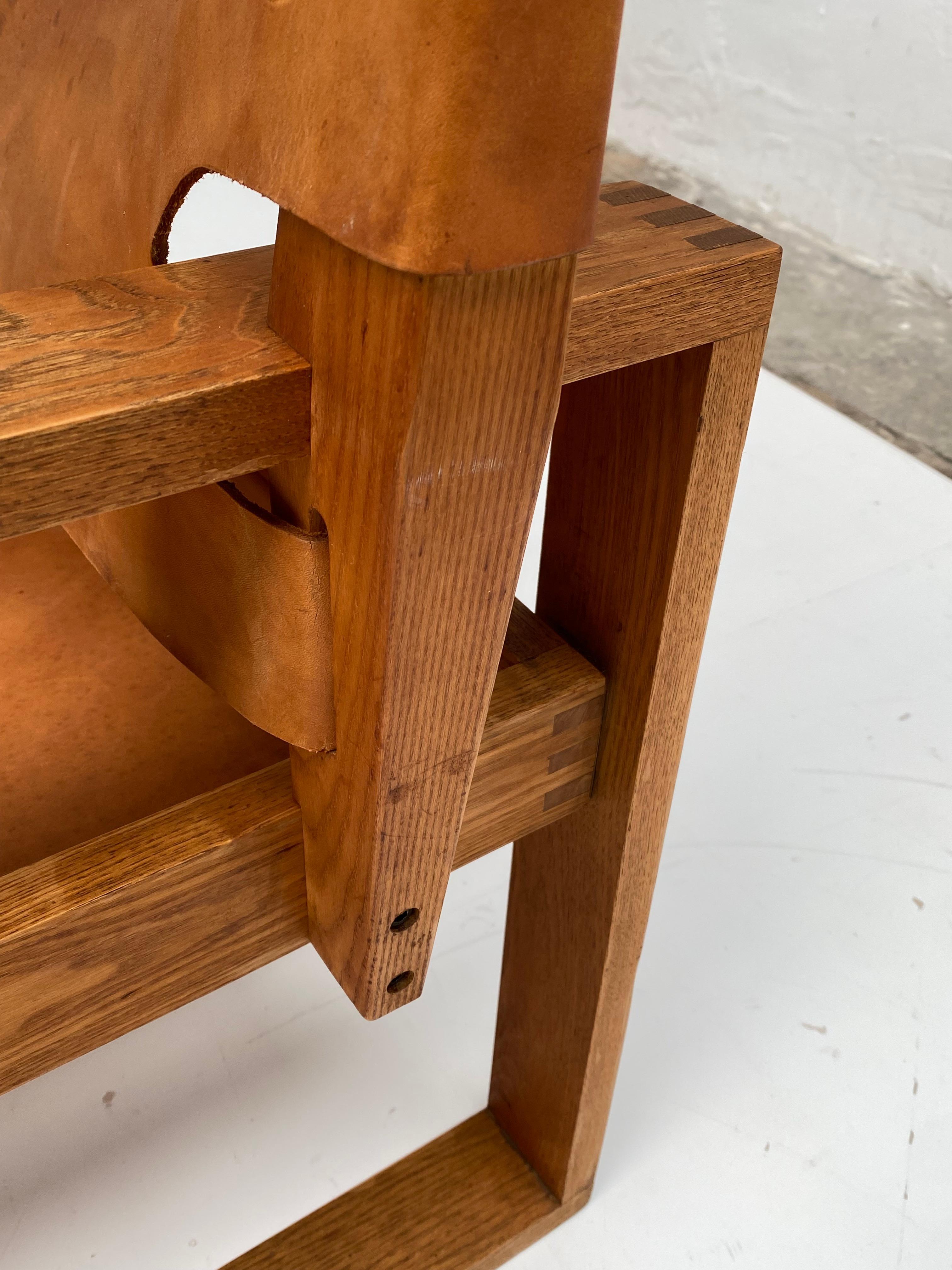 Oak & Leather Sled Chair by Svend Frandsen made by Hugo Frandsen Denmark 1966  In Good Condition For Sale In bergen op zoom, NL