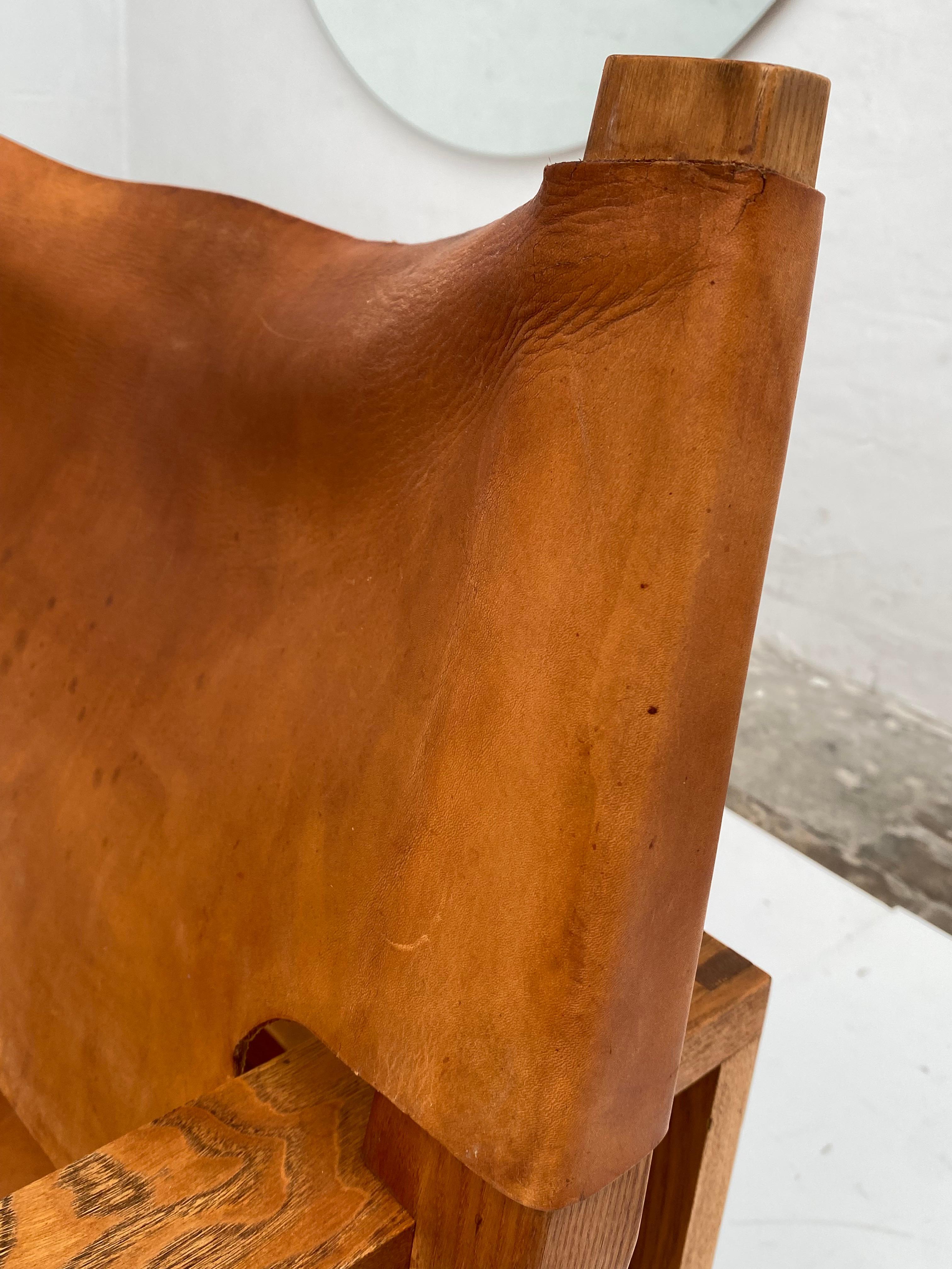 Oak & Leather Sled Chair by Svend Frandsen made by Hugo Frandsen Denmark 1966 For Sale 1