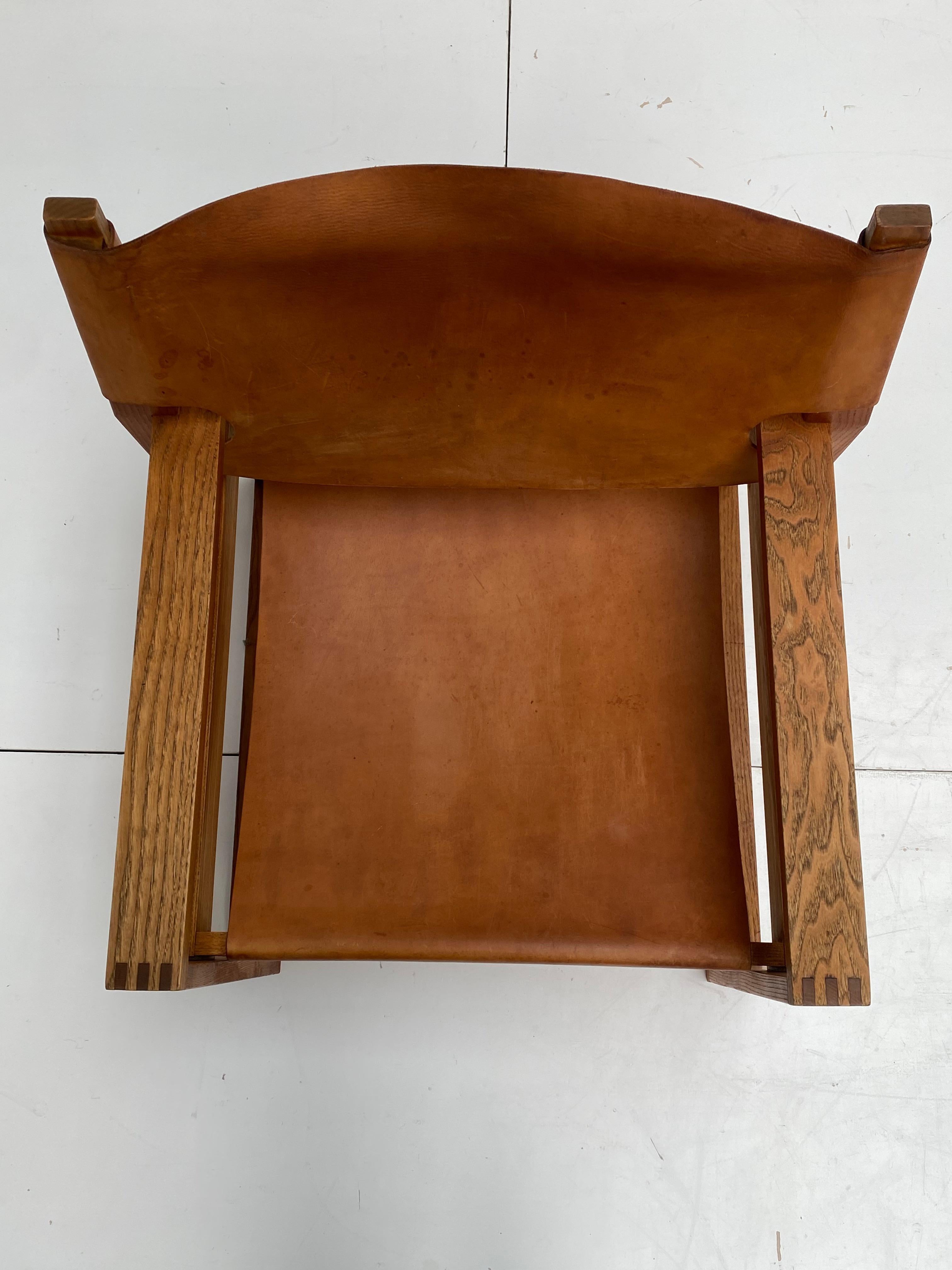 Oak & Leather Sled Chair by Svend Frandsen made by Hugo Frandsen Denmark 1966  For Sale 2