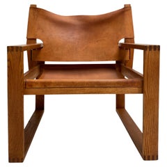 Oak & Leather Sled Chair by Svend Frandsen made by Hugo Frandsen Denmark 1966 