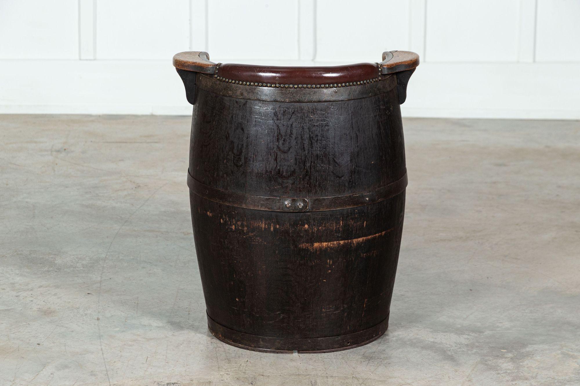 Oak & Leather Whiskey Barrell Chair For Sale 6