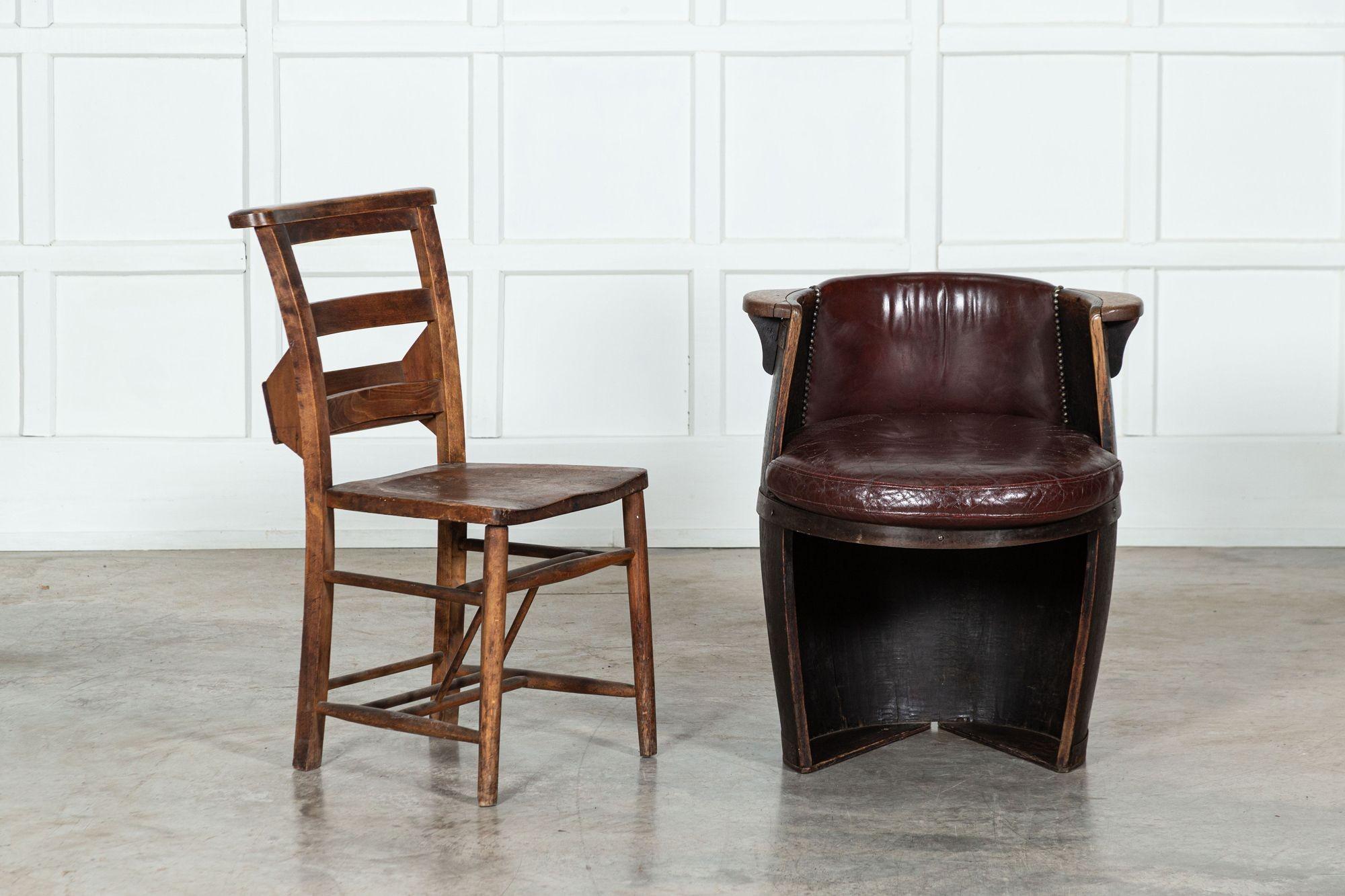 Oak & Leather Whiskey Barrell Chair For Sale 1