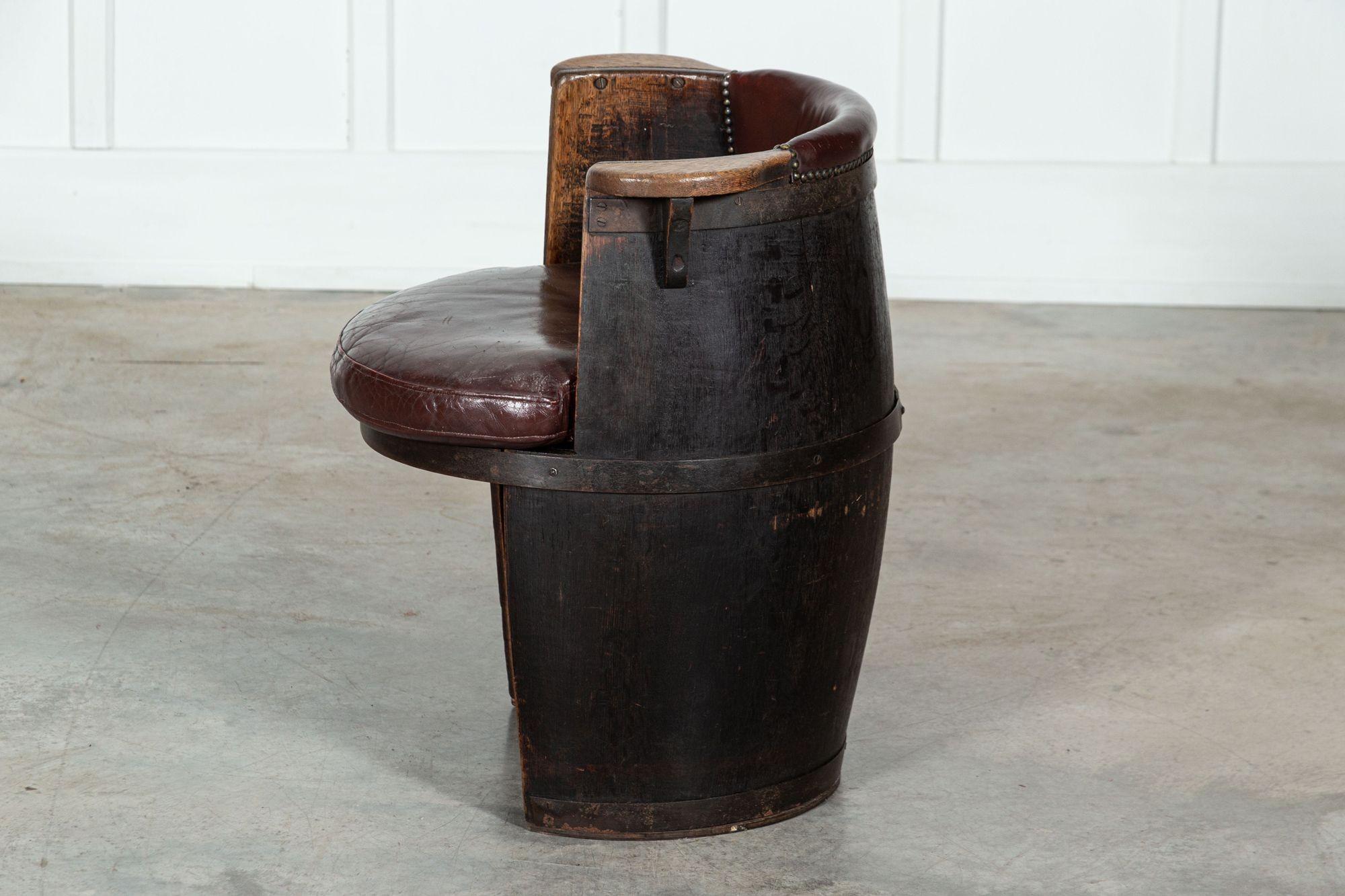 Oak & Leather Whiskey Barrell Chair For Sale 2