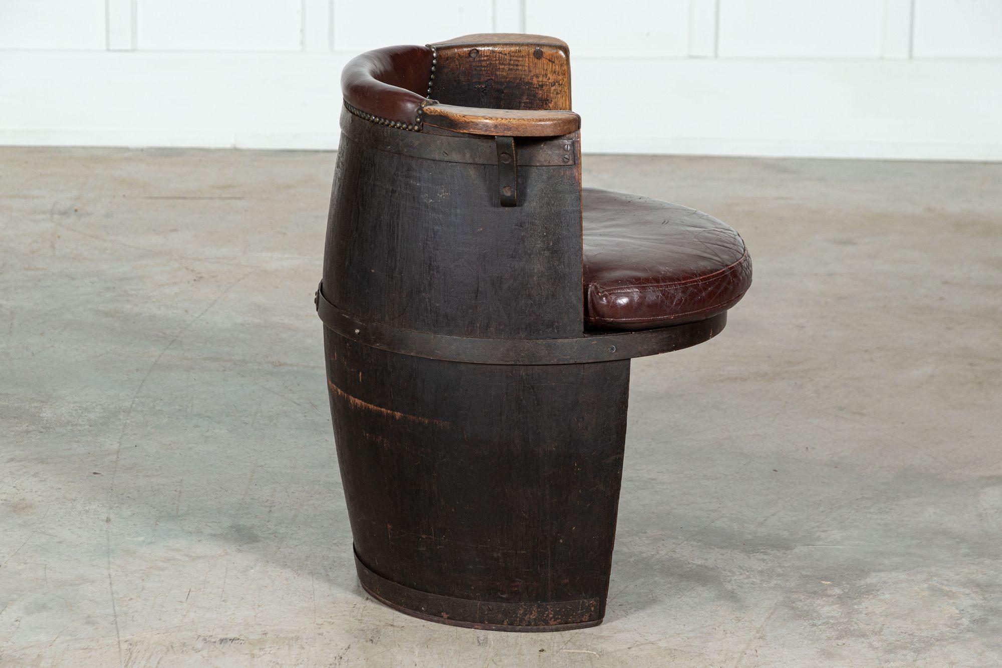 Oak & Leather Whiskey Barrell Chair For Sale 3