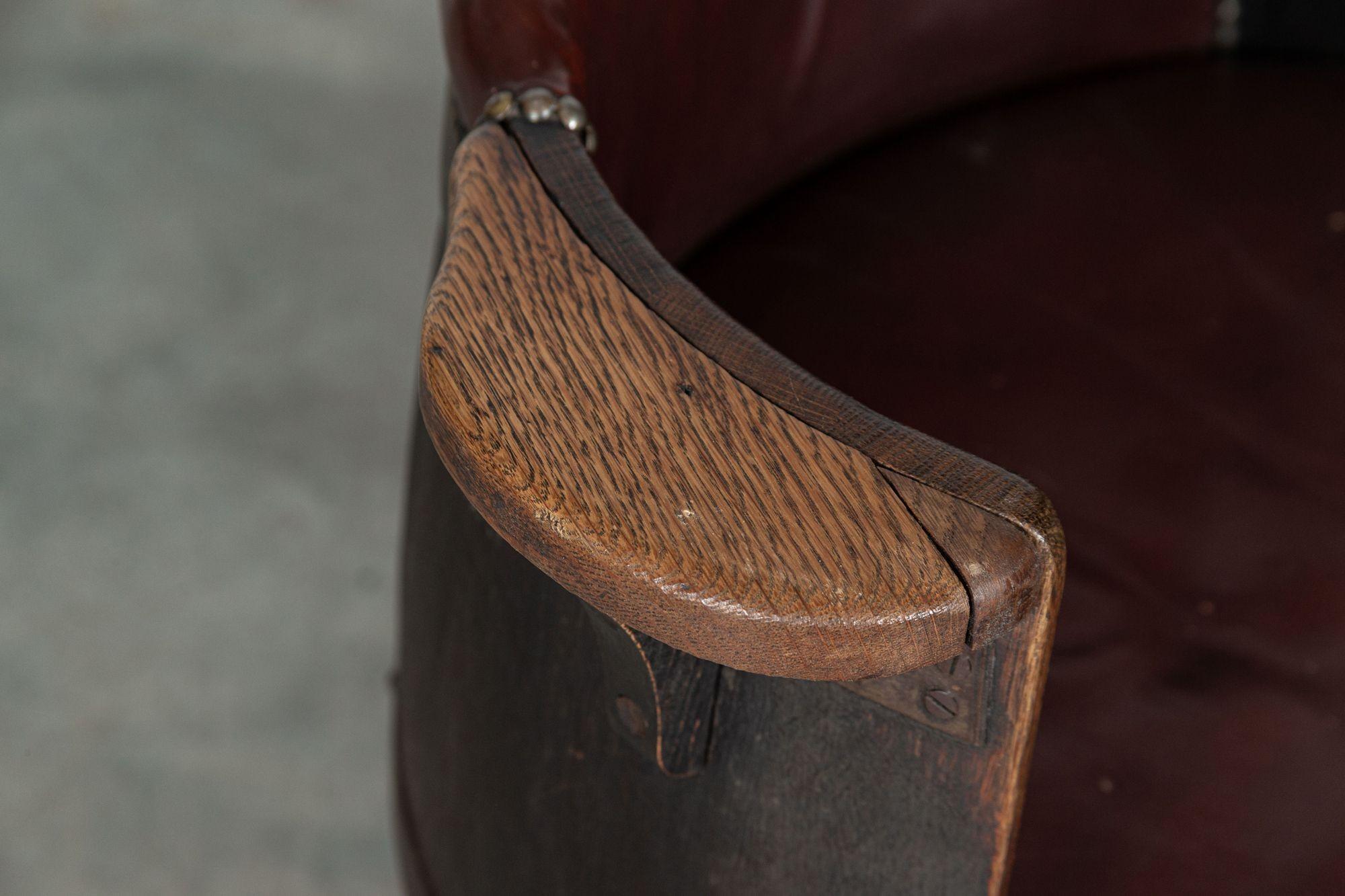 Oak & Leather Whiskey Barrell Chair For Sale 5