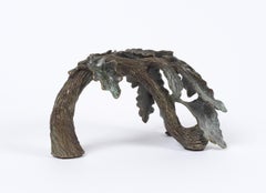 Oak Leaves, Small Scale Cast Bronze Botanical Decorative Sculpture Green Patina
