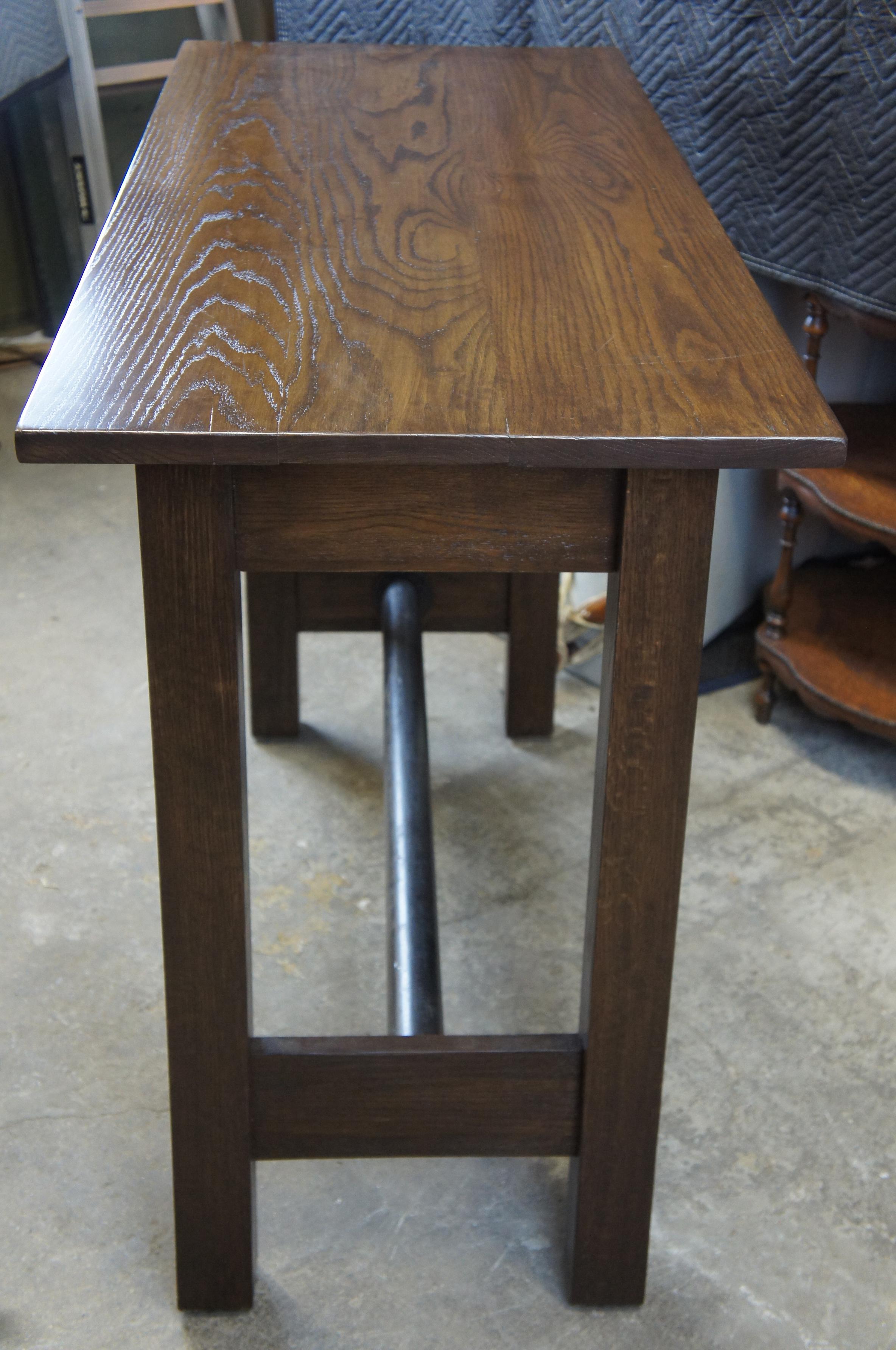 Oak Library Pub Iron Base Trestle Table Industrial Standing Desk Kitchen Island 4
