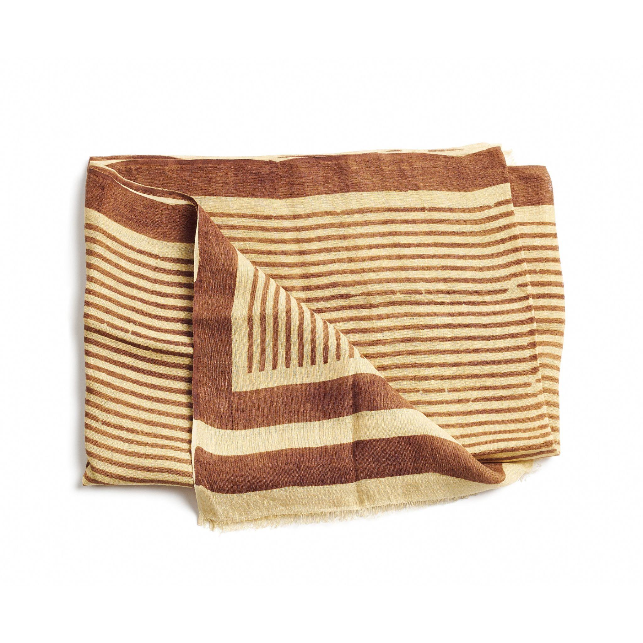 Oak Linen Scarf , Handwoven By Artisans Hand Block Printed in Brown Hues For Sale 1