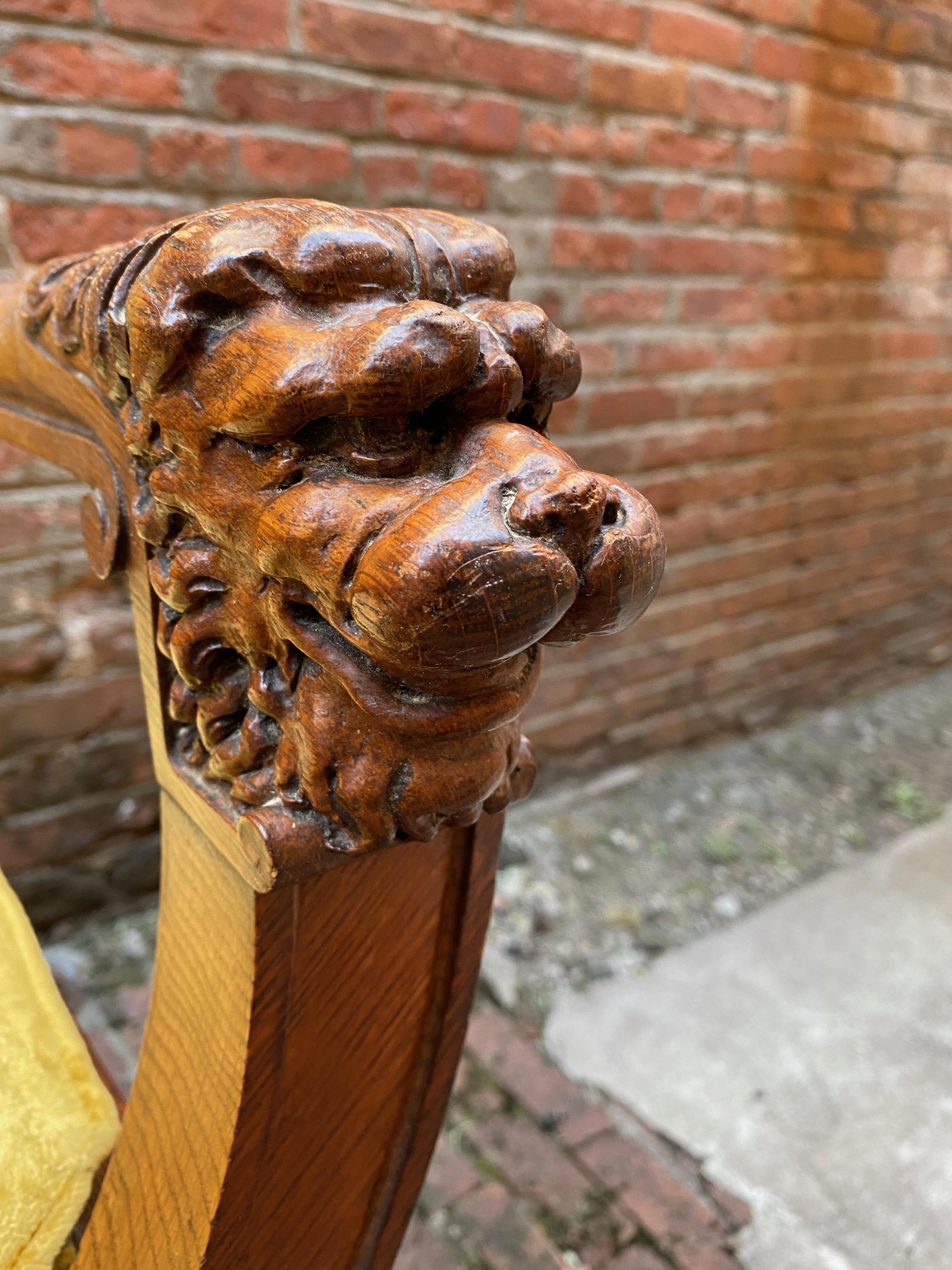 Oak Lions Head Savonarola Chair 1