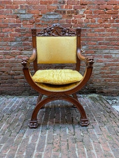 Oak Lions Head Savonarola Chair