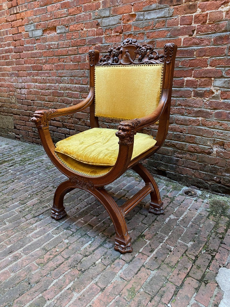 Oak Lions Head Savonarola Chair at 1stDibs savonarola chair lion head