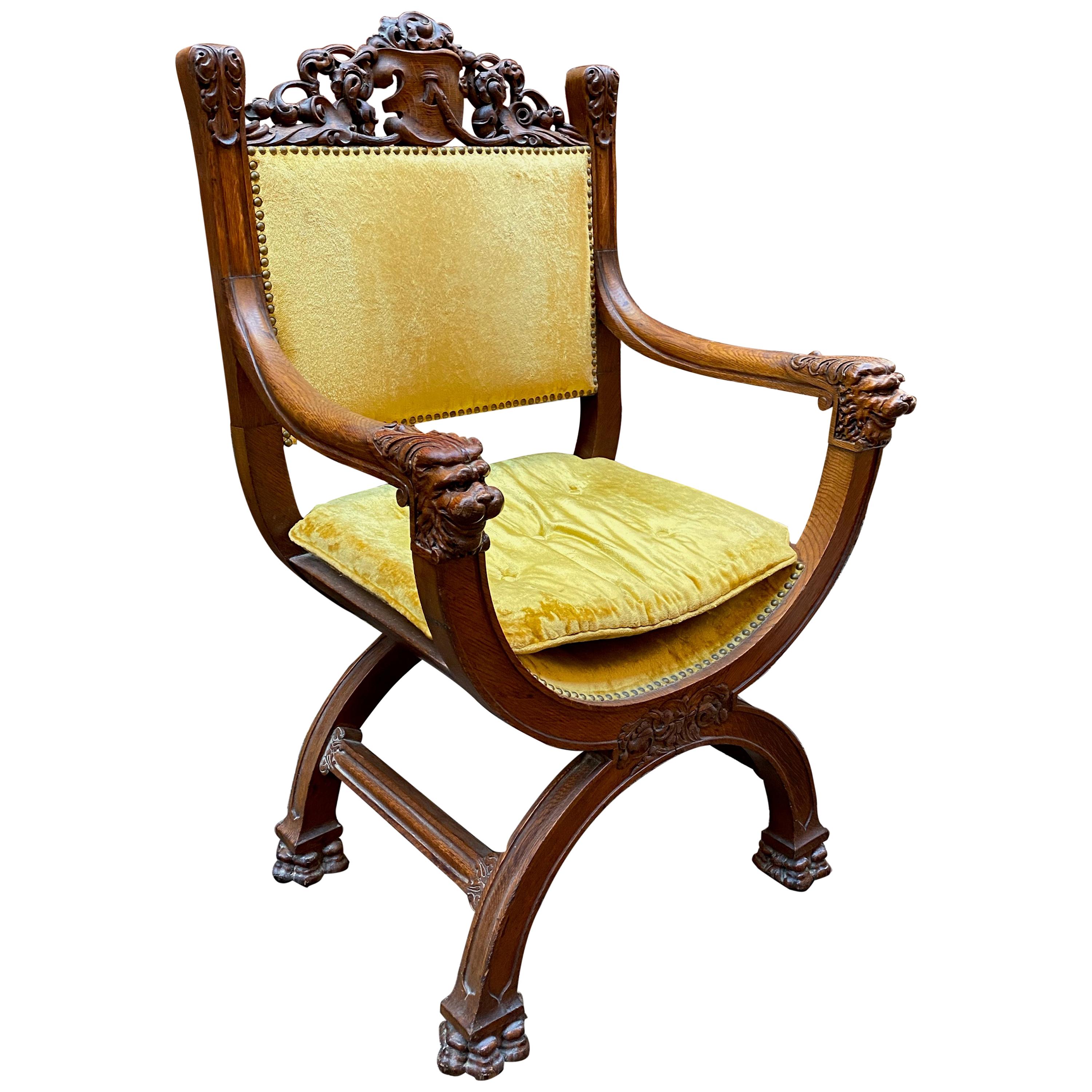 Oak Lions Head Savonarola Chair