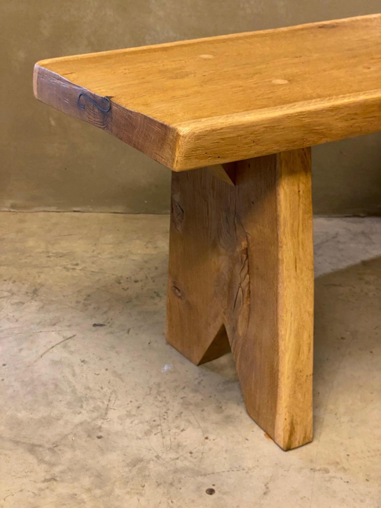 Brutalist Oak Live Edge Console Table or Desk, France, 1950's For Sale