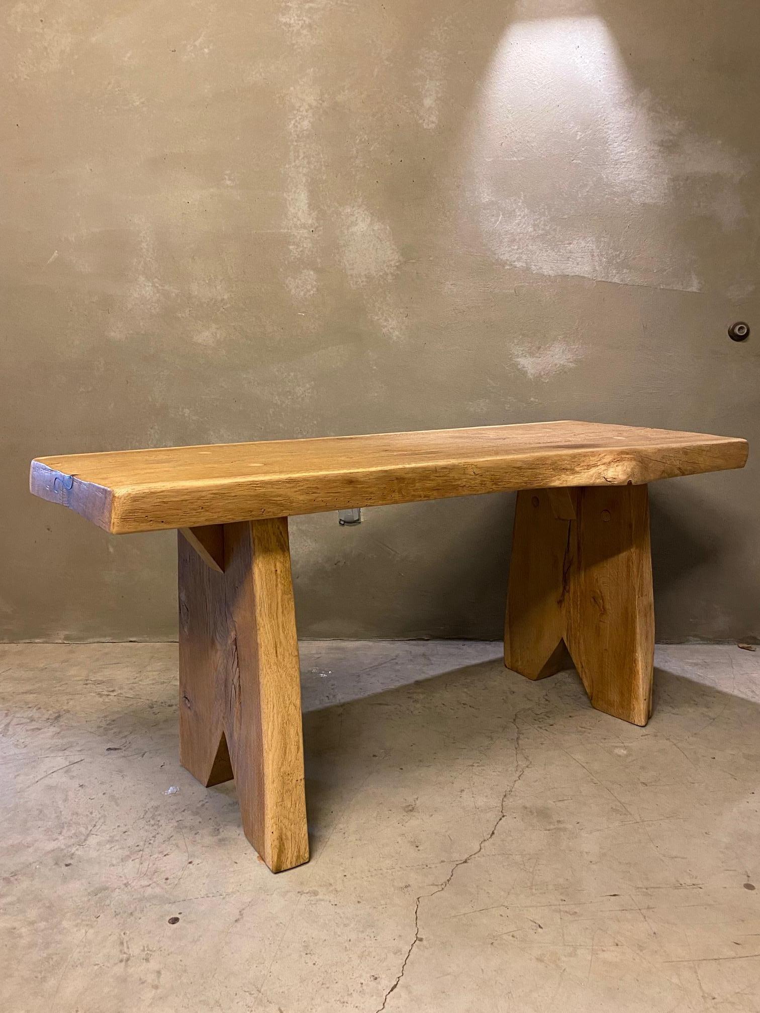Oak Live Edge Console Table or Desk, France, 1950's In Good Condition For Sale In Austin, TX