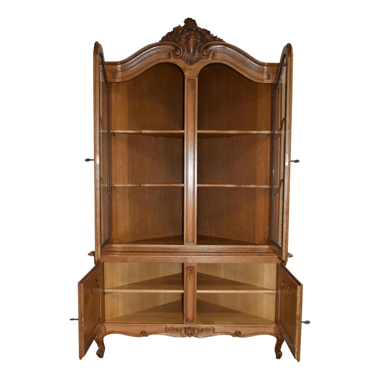 Oak Louis Xv Corner Cabinet With Glass Doors Circa 1950 For Sale At 1stdibs