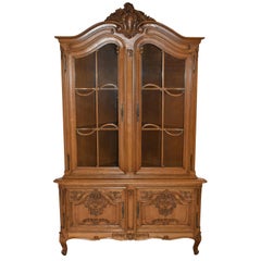 Vintage Oak Louis XV Corner Cabinet with Glass Doors, circa 1950