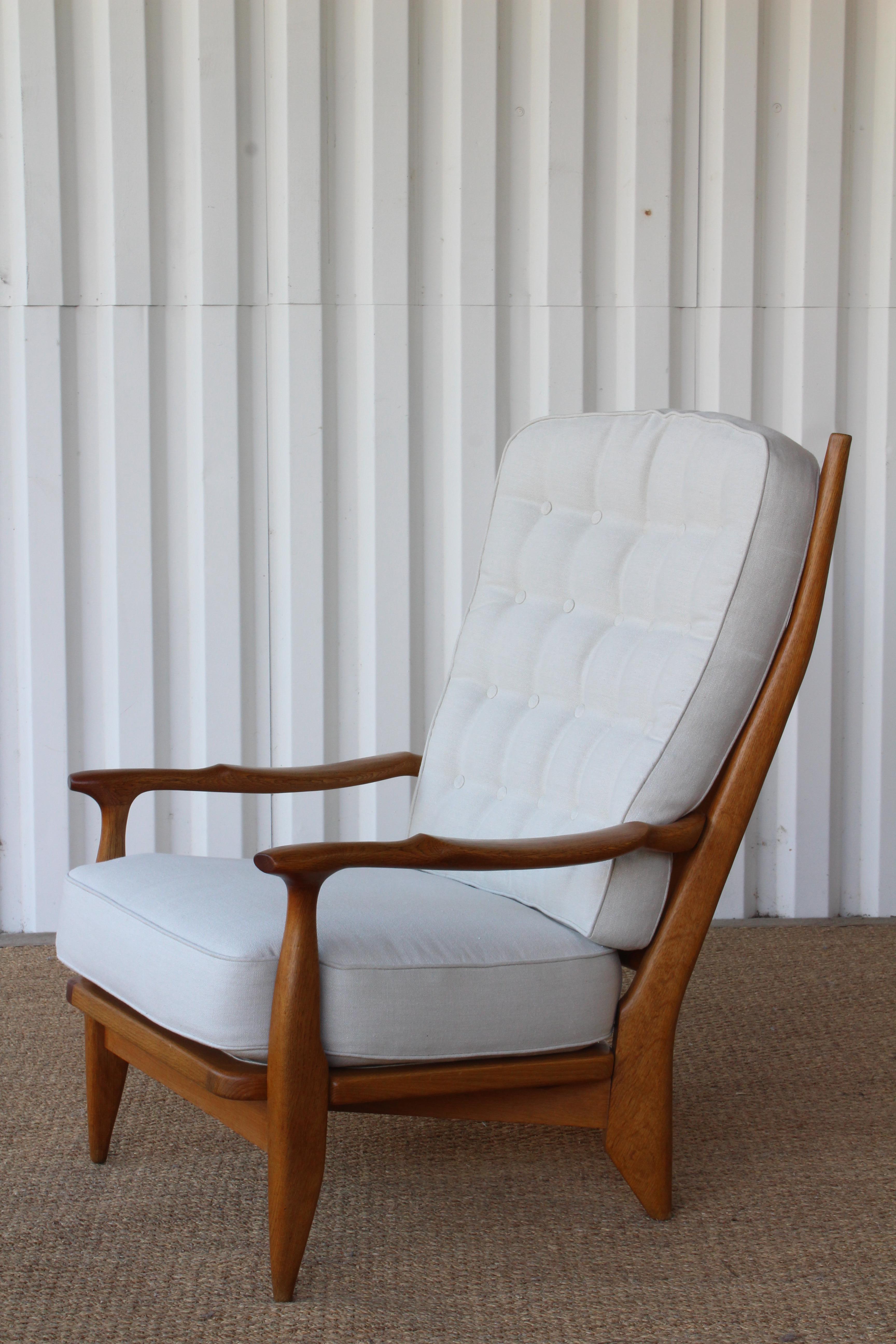 Mid-Century Modern Oak Lounge Chair by Guillerme et Chambron, France, 1960s