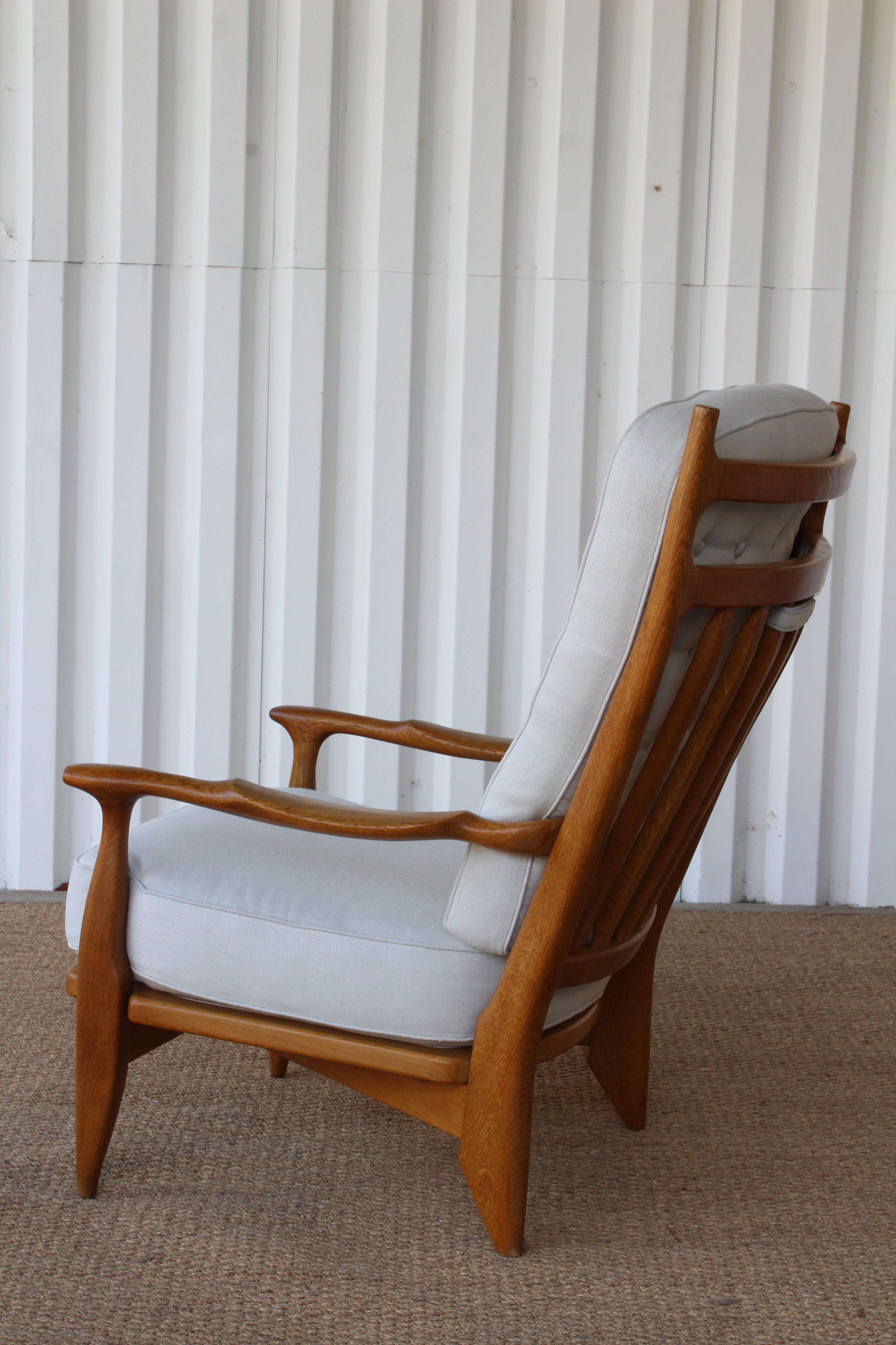 French Oak Lounge Chair by Guillerme et Chambron, France, 1960s