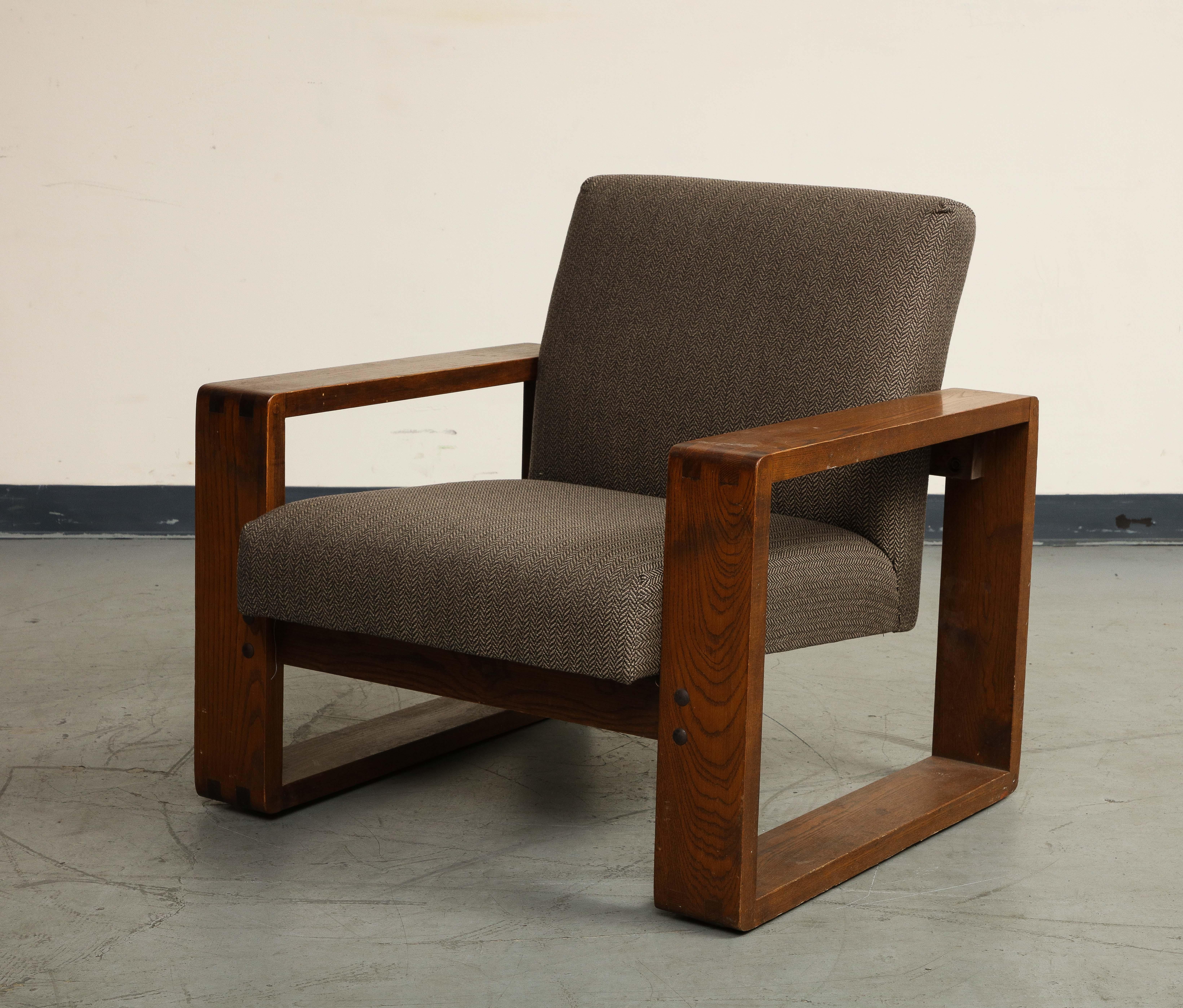 Oak Lounge Chair by Hans Krieks with Herringbone Upholstery, circa 1970s For Sale 4