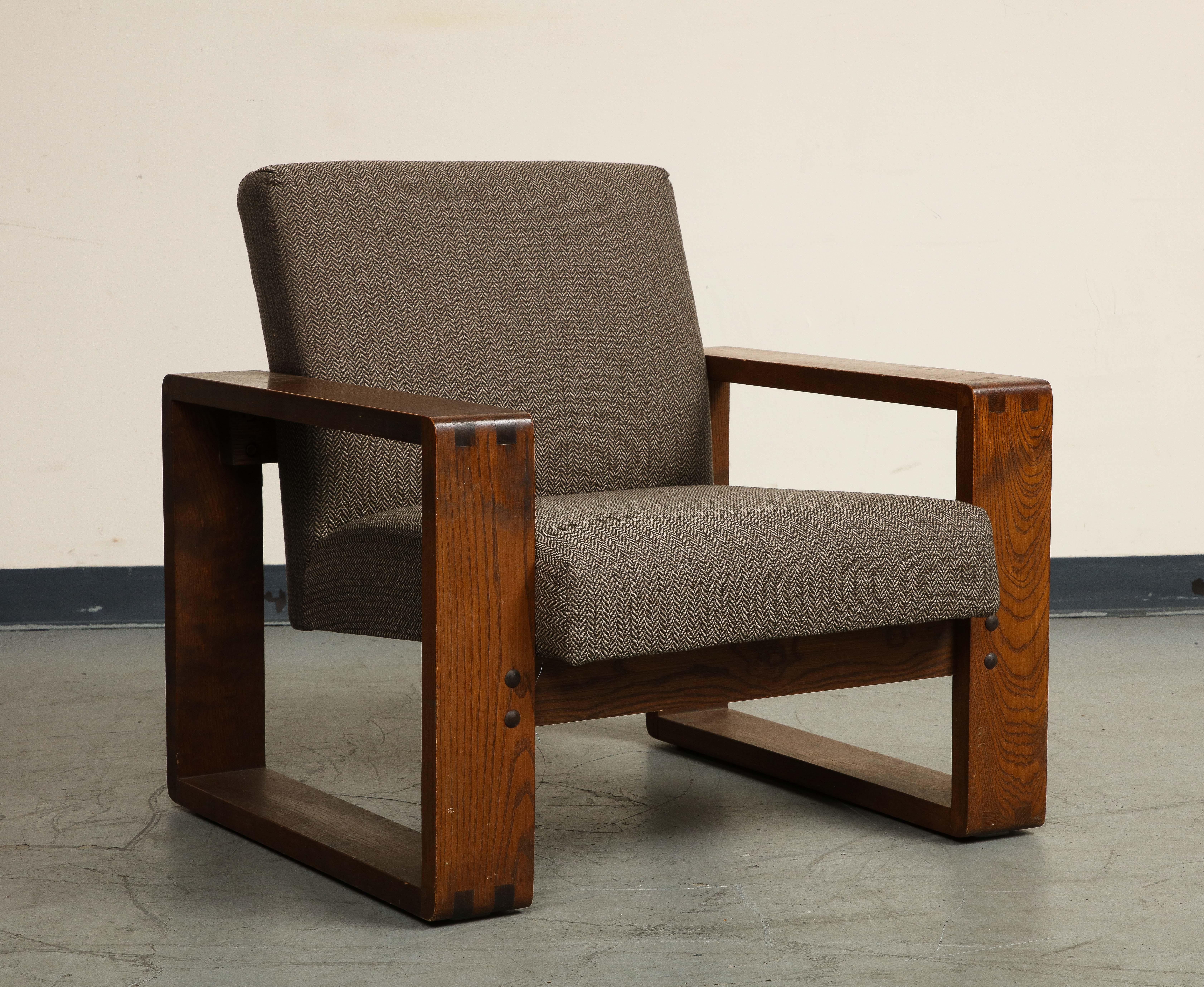 Mid-Century Modern Oak Lounge Chair by Hans Krieks with Herringbone Upholstery, circa 1970s For Sale