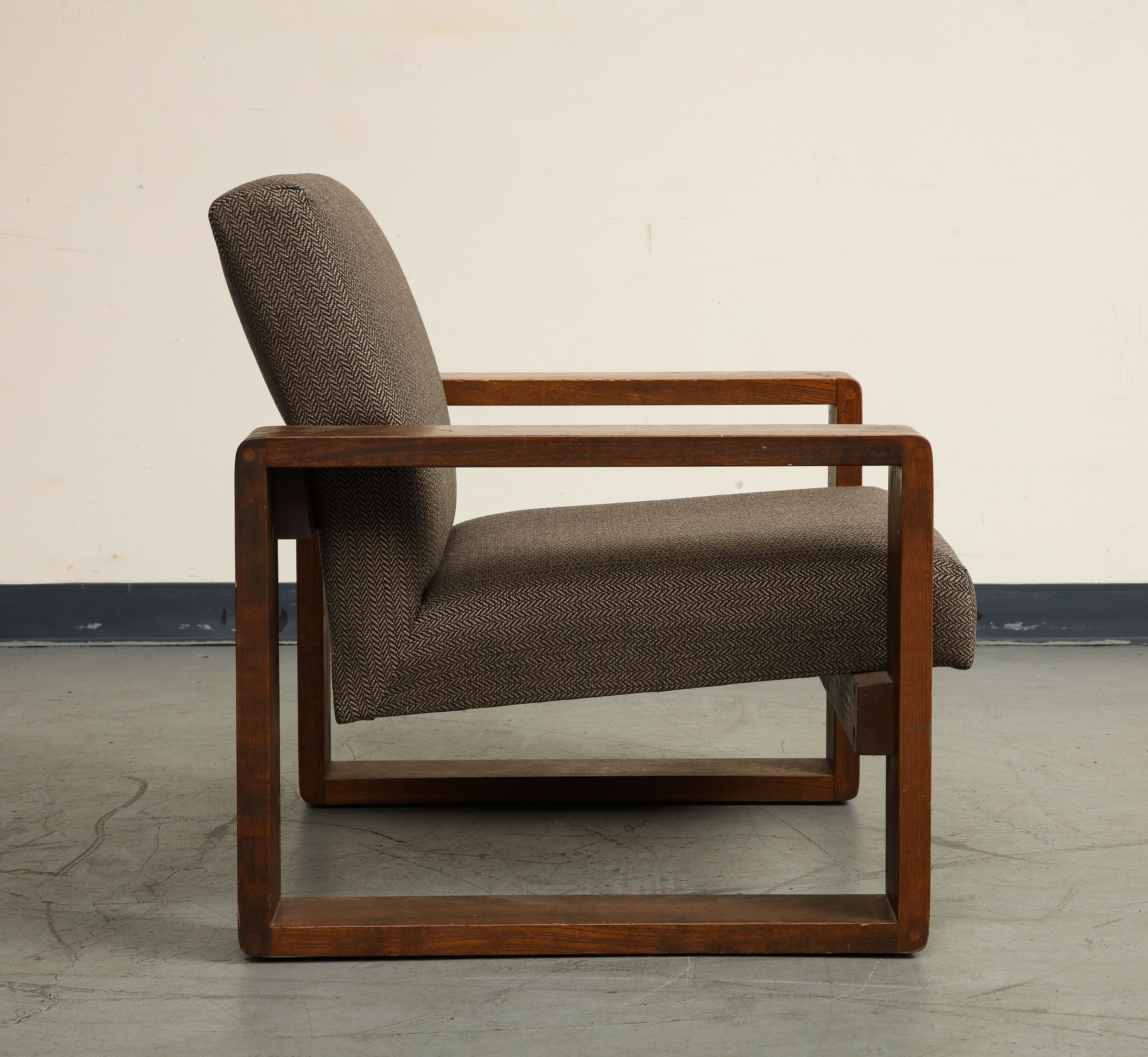 Oak Lounge Chair by Hans Krieks with Herringbone Upholstery, circa 1970s In Good Condition For Sale In Chicago, IL