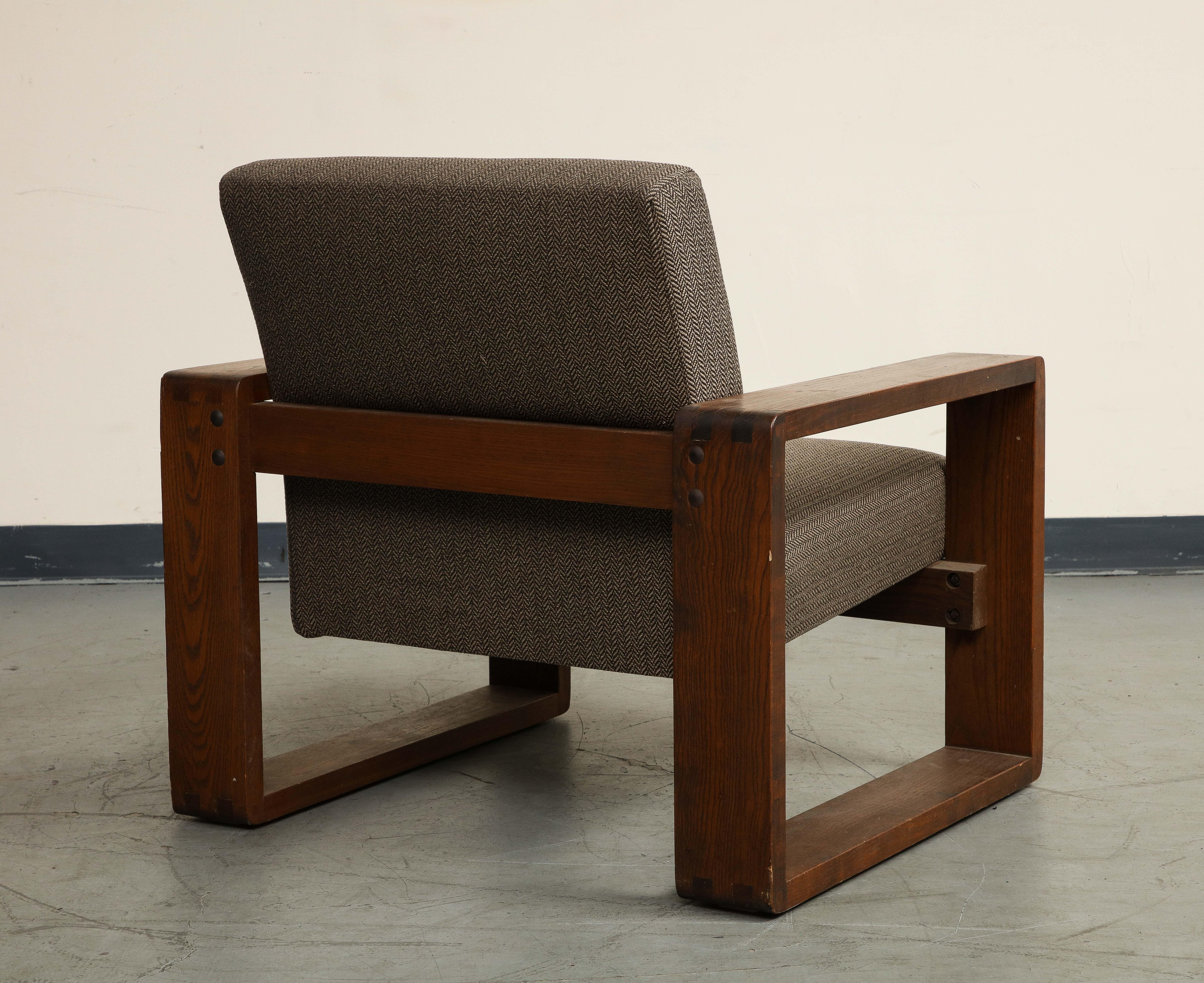 Late 20th Century Oak Lounge Chair by Hans Krieks with Herringbone Upholstery, circa 1970s For Sale