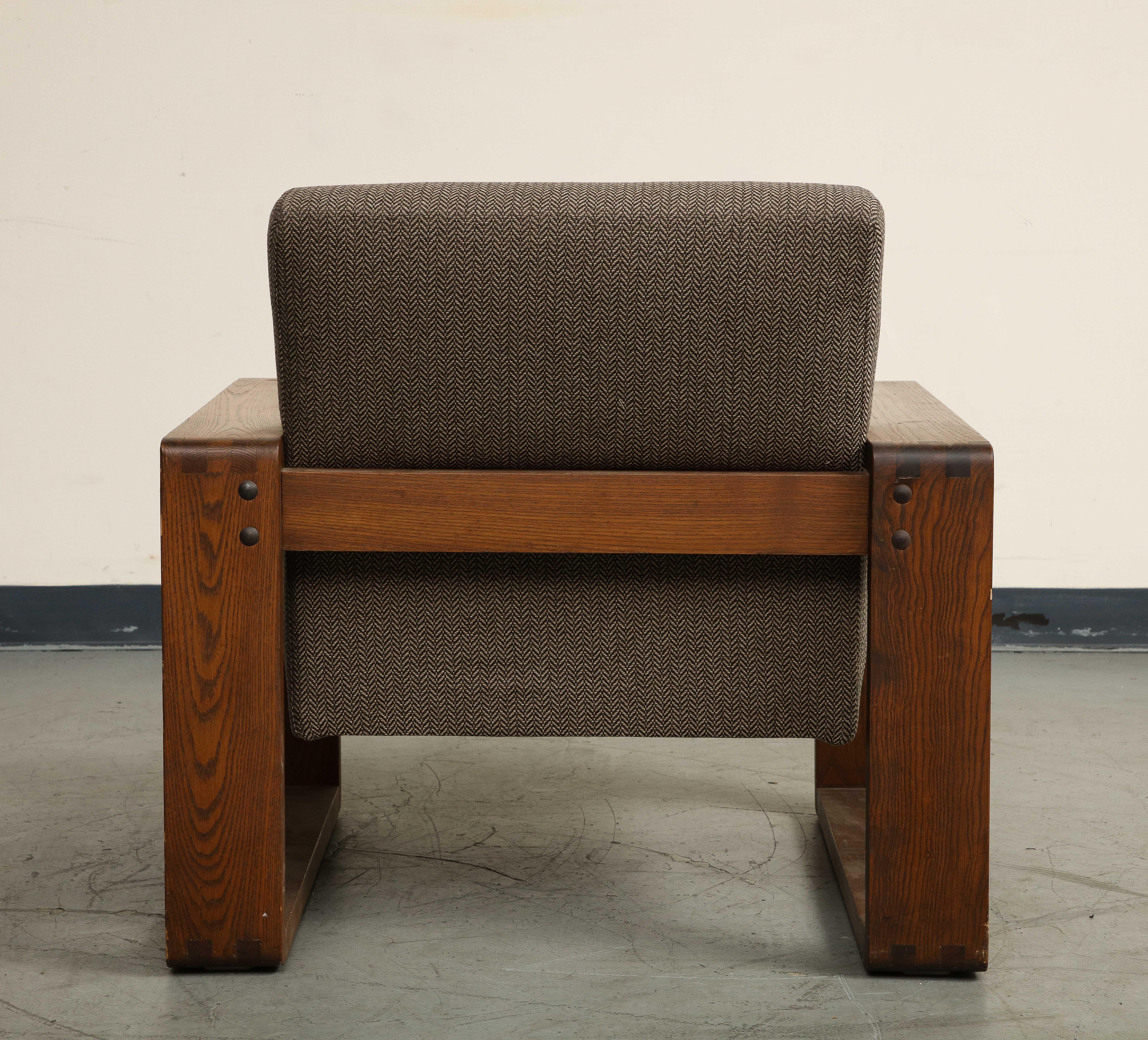 Oak Lounge Chair by Hans Krieks with Herringbone Upholstery, circa 1970s For Sale 1