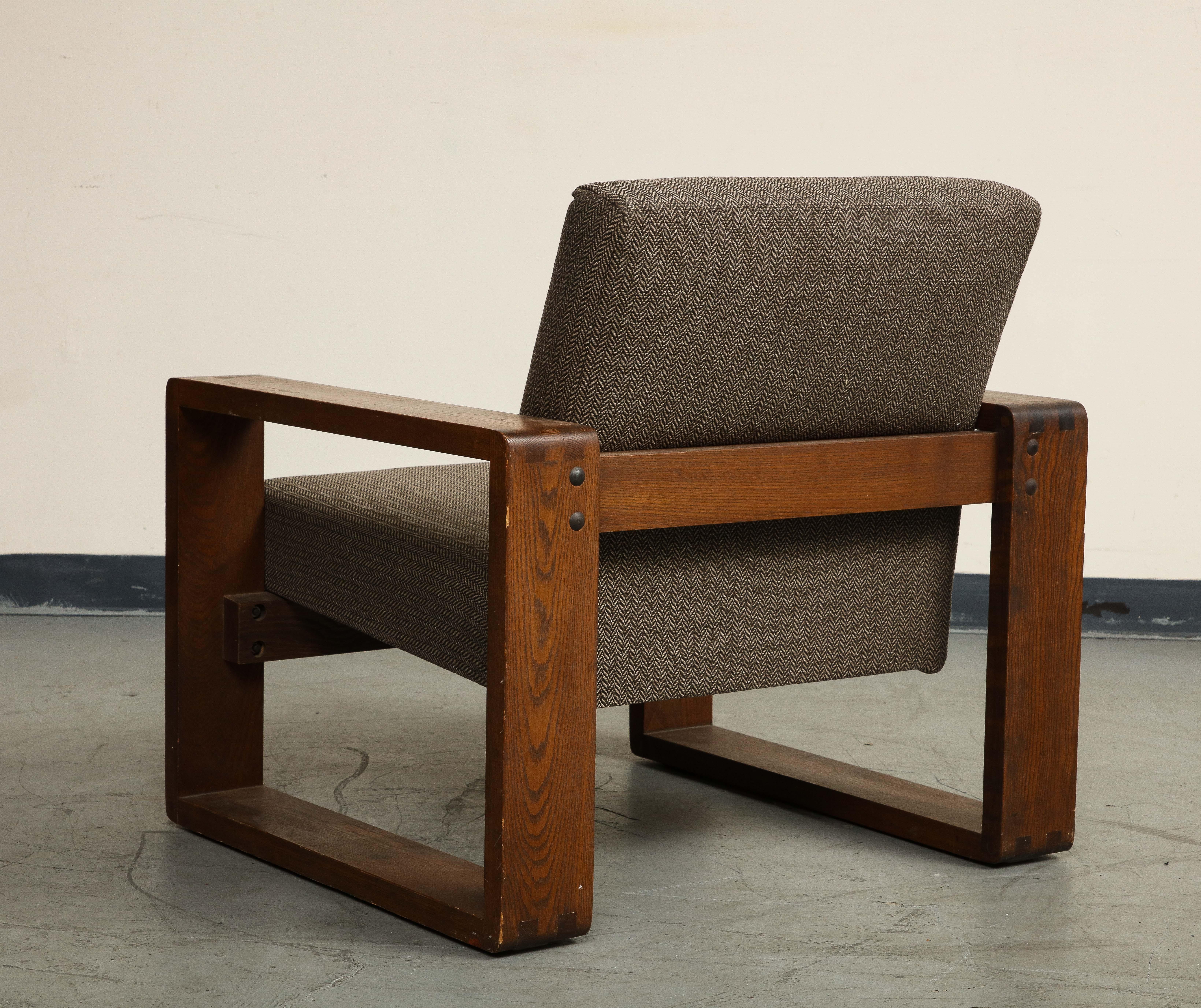 Oak Lounge Chair by Hans Krieks with Herringbone Upholstery, circa 1970s For Sale 2