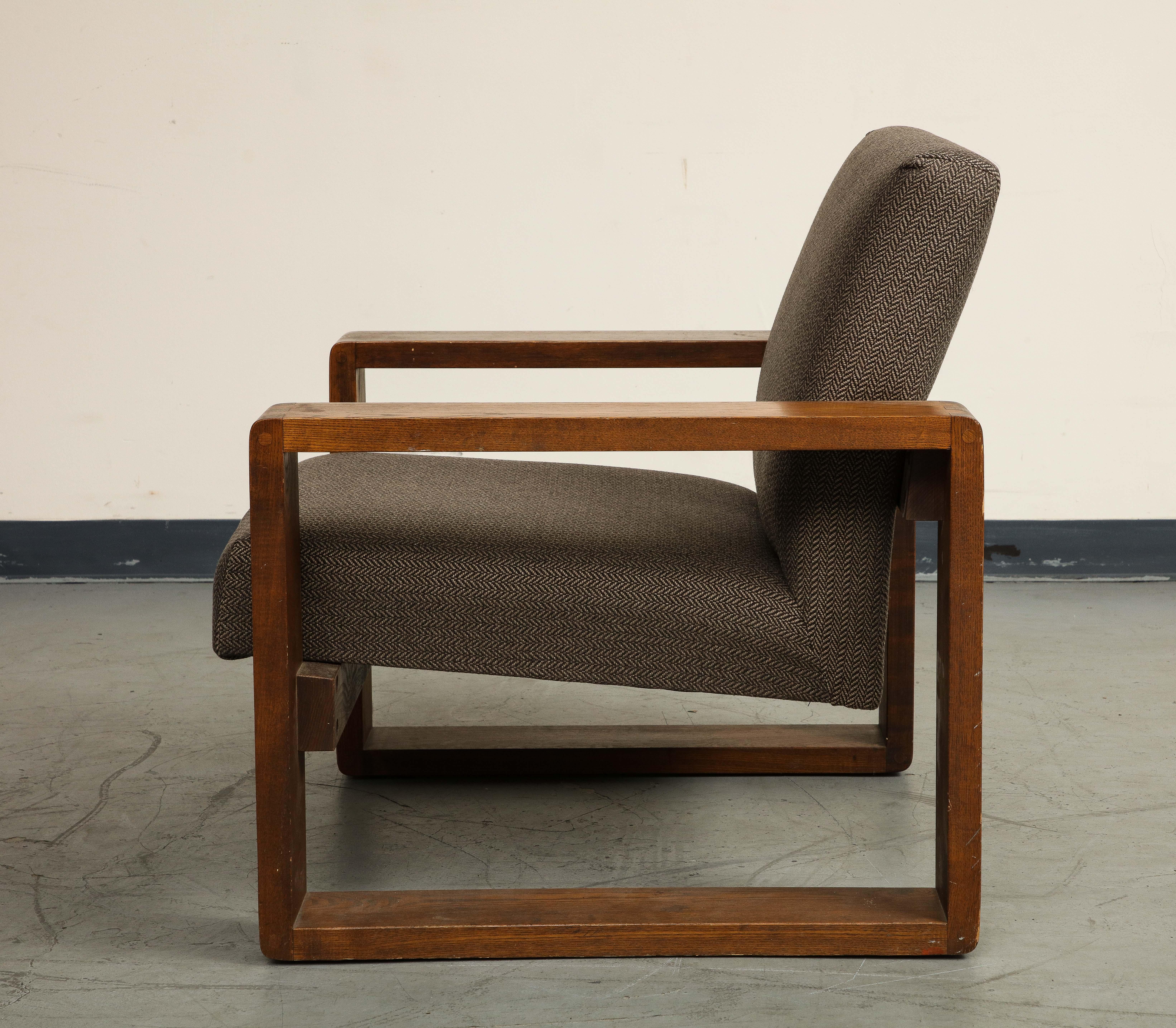 Oak Lounge Chair by Hans Krieks with Herringbone Upholstery, circa 1970s For Sale 3