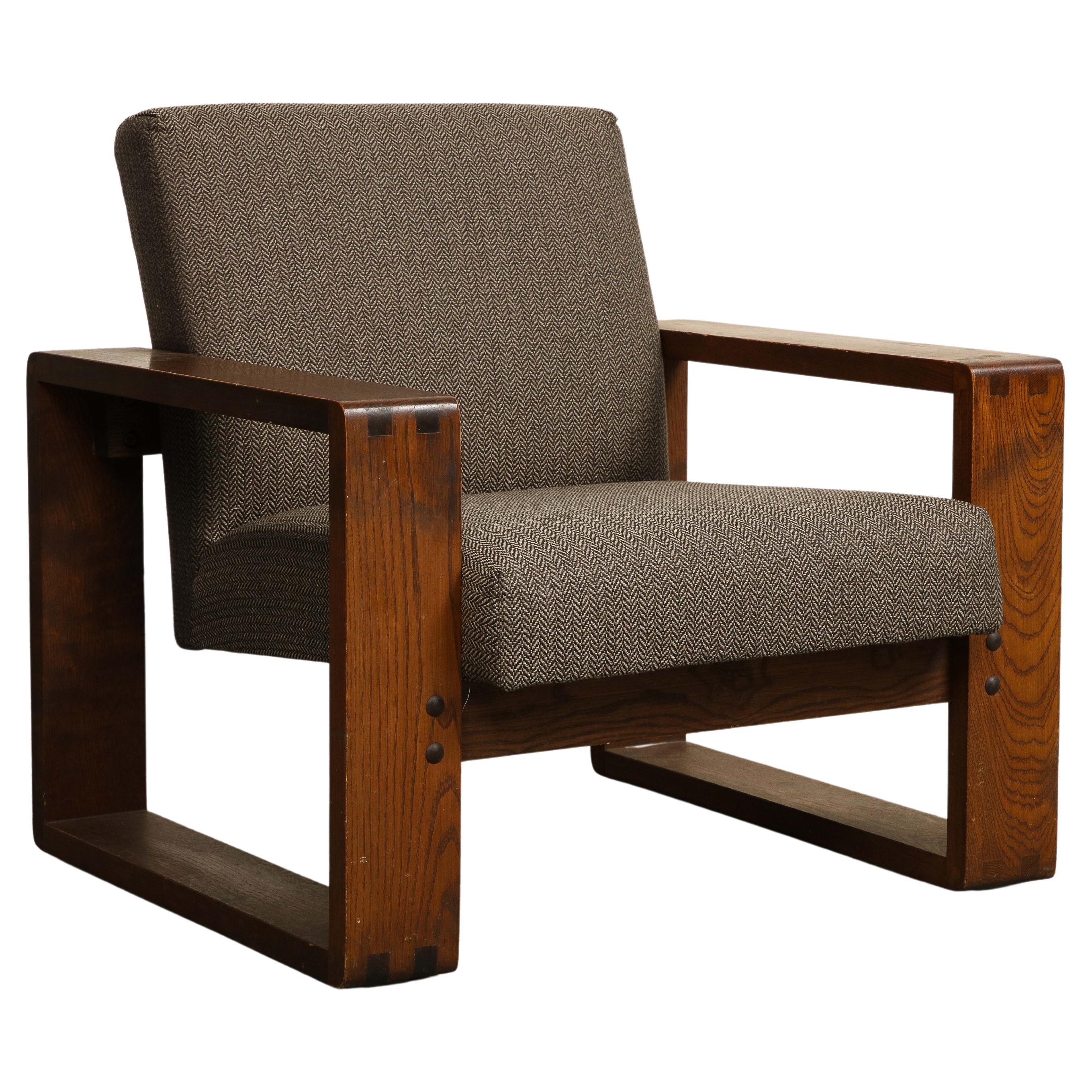 Oak Lounge Chair by Hans Krieks with Herringbone Upholstery, circa 1970s For Sale