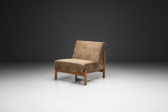 Oak Lounge Chair in Champagne Ponyskin by Wim den Boon, the Netherlands 1960s