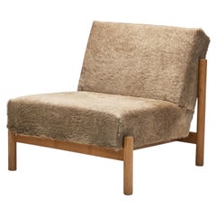 Oak Lounge Chair in Champagne Ponyskin by Wim den Boon, the Netherlands 1960s